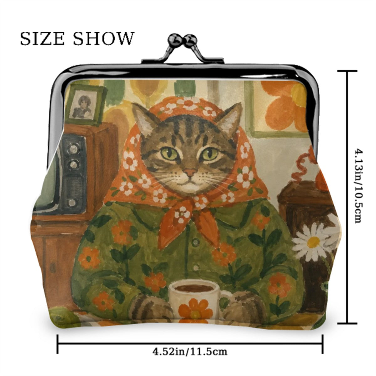 Babushka Cat Kiss Lock Coin Purse
