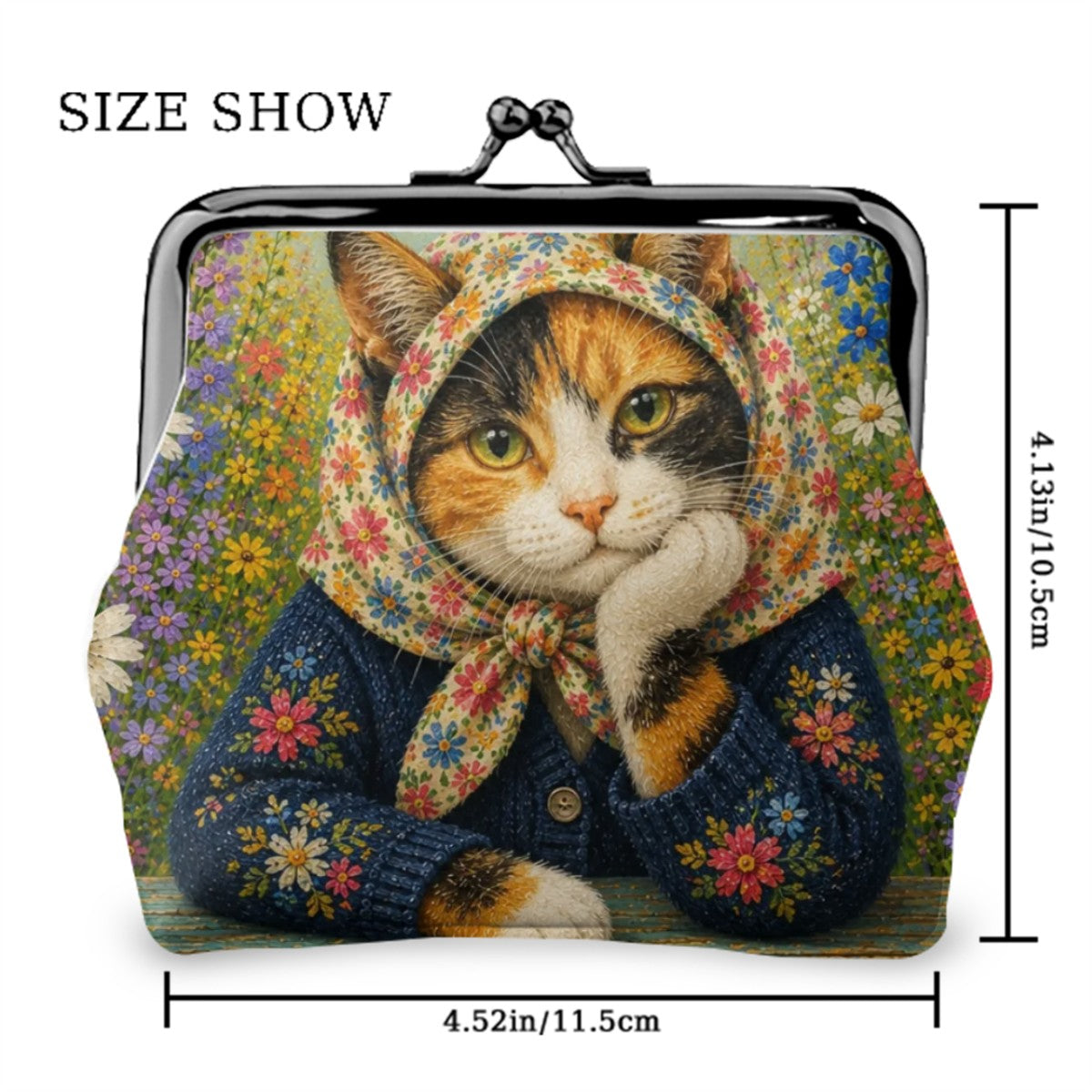 Babushka Cat Calico Gardens Kiss Lock Coin Purse