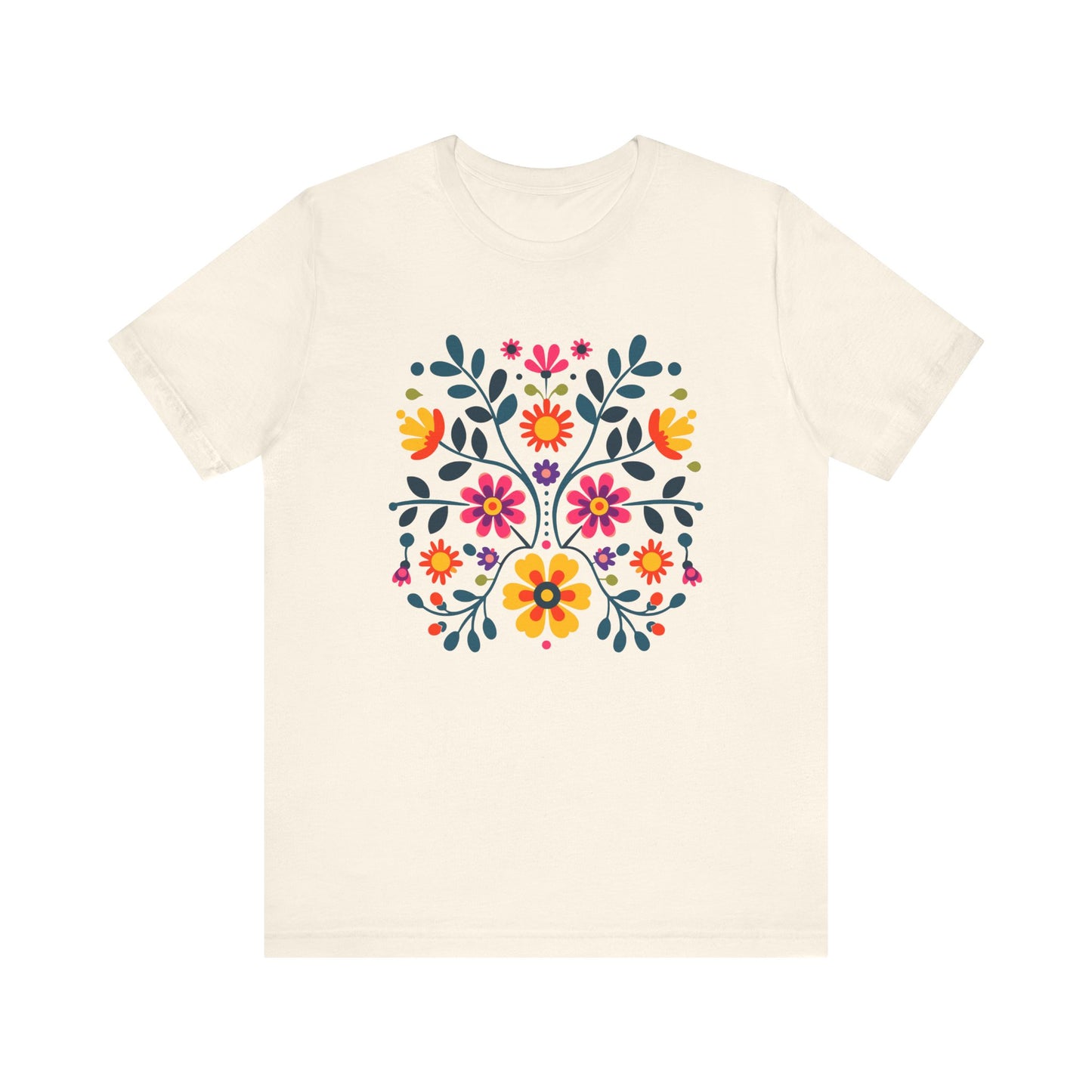 Folk Art Wycinanki Themey Crewneck Tee - Polish Floral Lovers