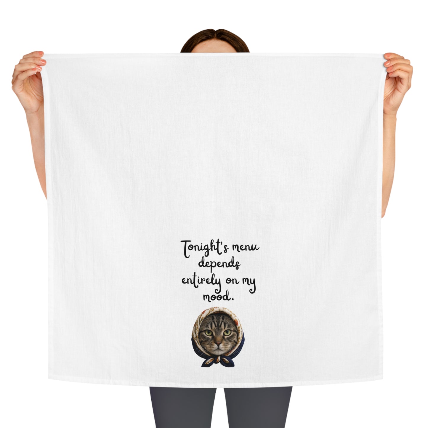 Babushka Tabby Cat Tea Towel