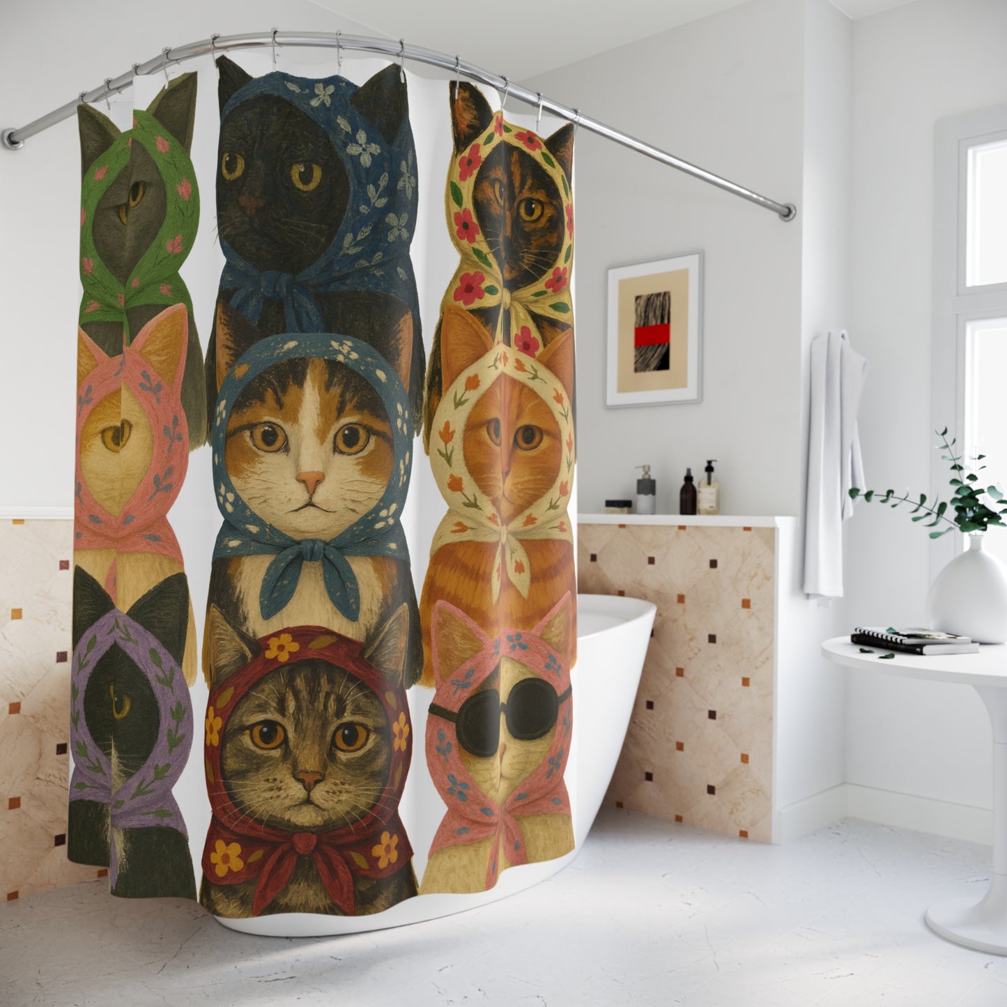 Babushka Cat Varieties Kitschy Shower Curtains