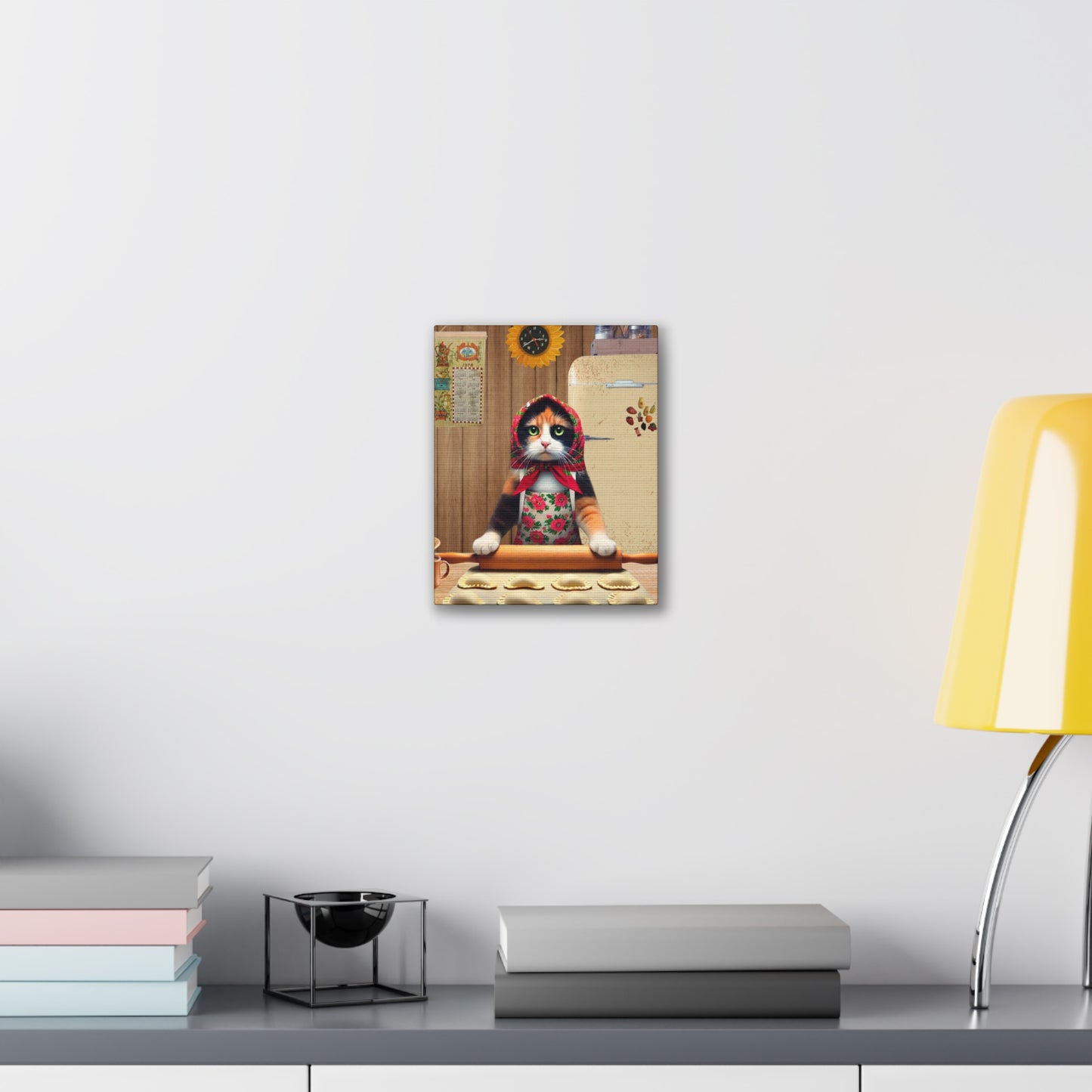 Babushka Cat Calico Kitty Proud Pierogi Maker, Kitschy Cat Art, Polish Cats