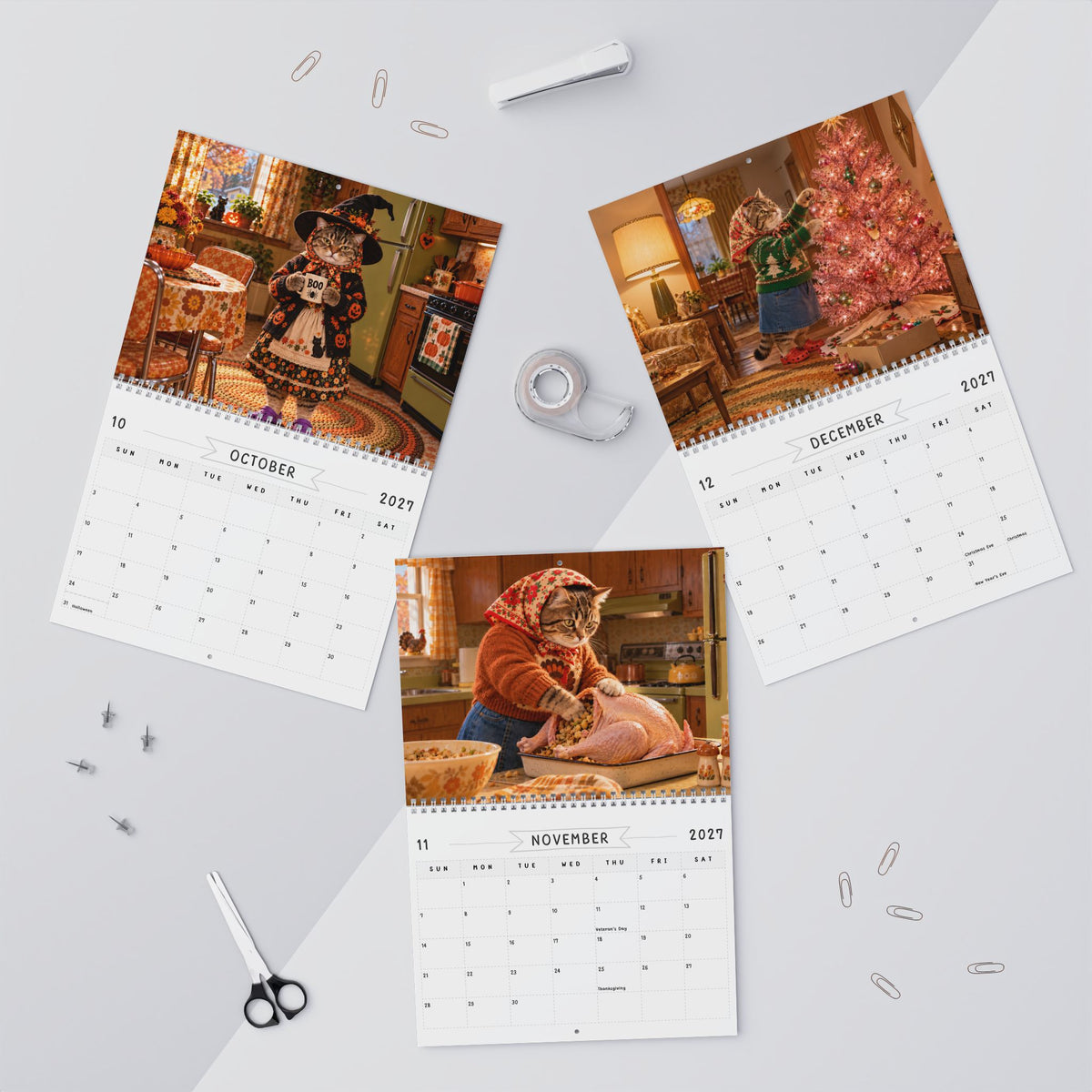 Babushka Cat Scenes (Not memes) 2027 Wall Calendar (2 Sizes)