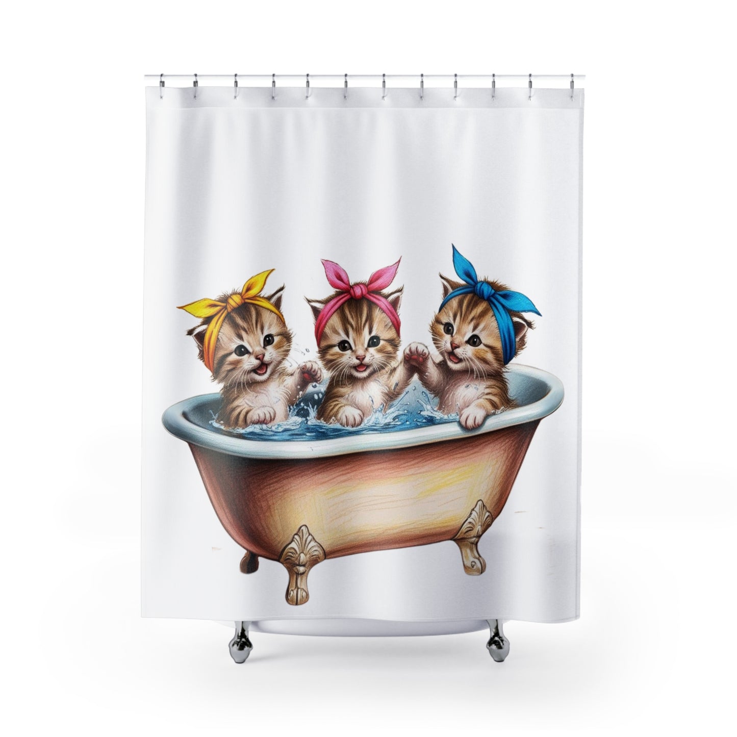 Vintage Kitten, Cat Theme Shower Curtains, Kitschy Bathroom Art