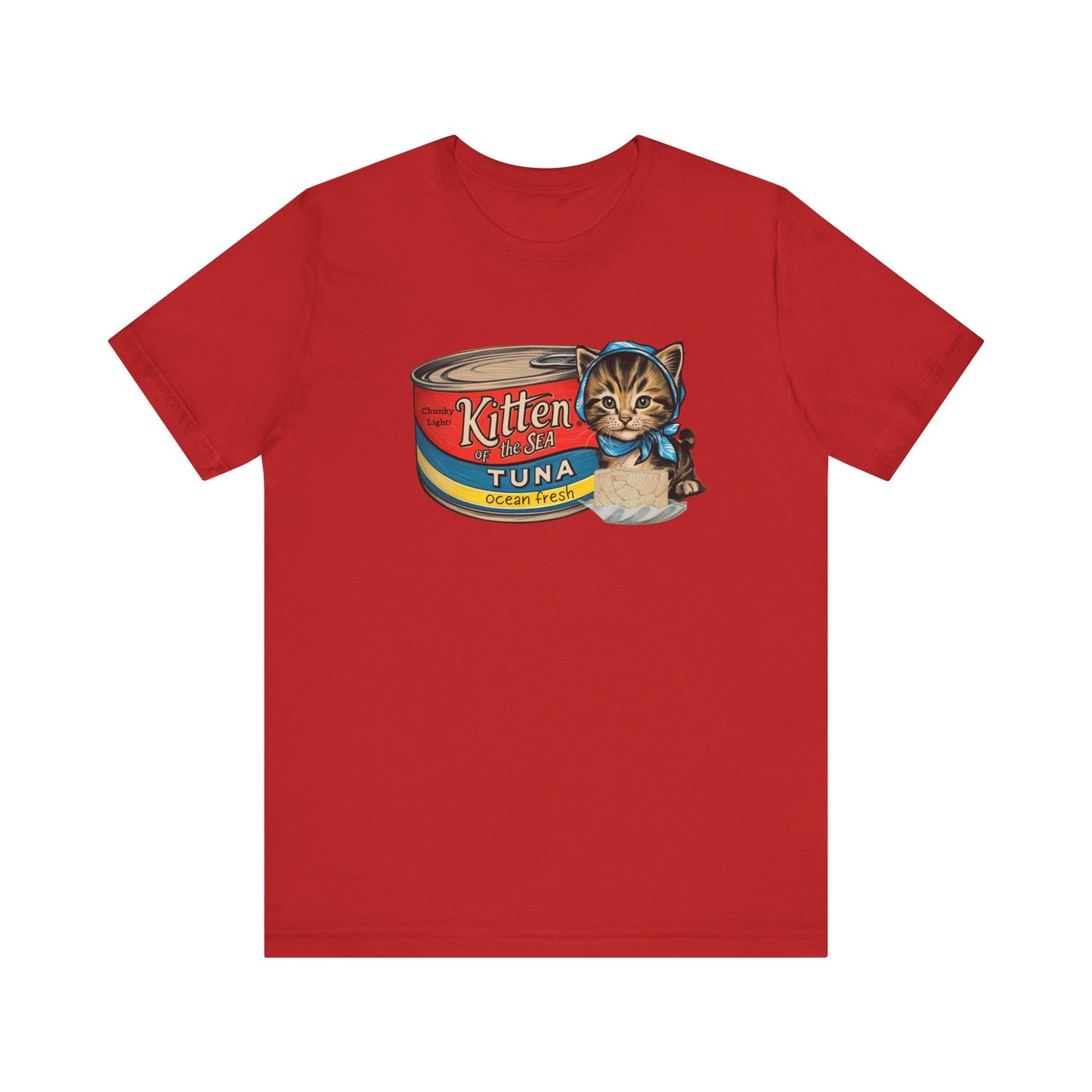 Vintage Kitten Tuna Can Ad, Kitschy Kitten Unisex Jersey Short Sleeve Tee