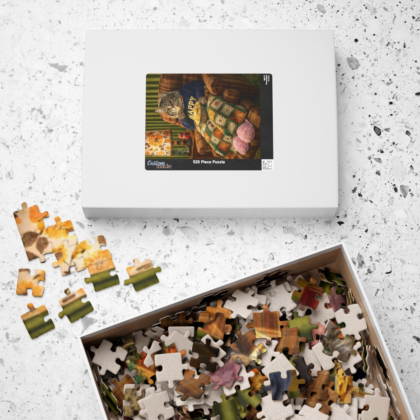 Babushka Cat Bad Habits Retro Theme Puzzle (520 Piece)