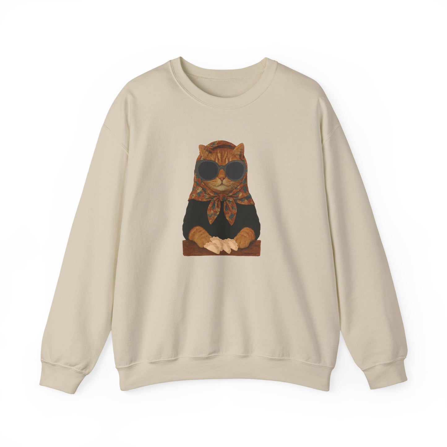 Babushka Cat Sweatshirt - Unisex Crewneck Pullover with Polish Cat Print