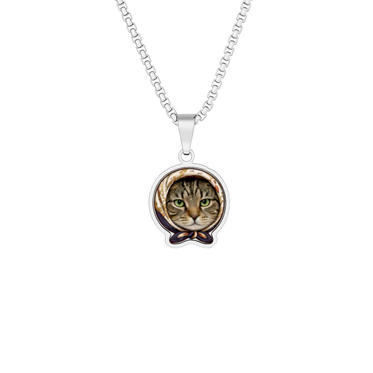 Babushka Cat Tabby Cat Photo Pendant