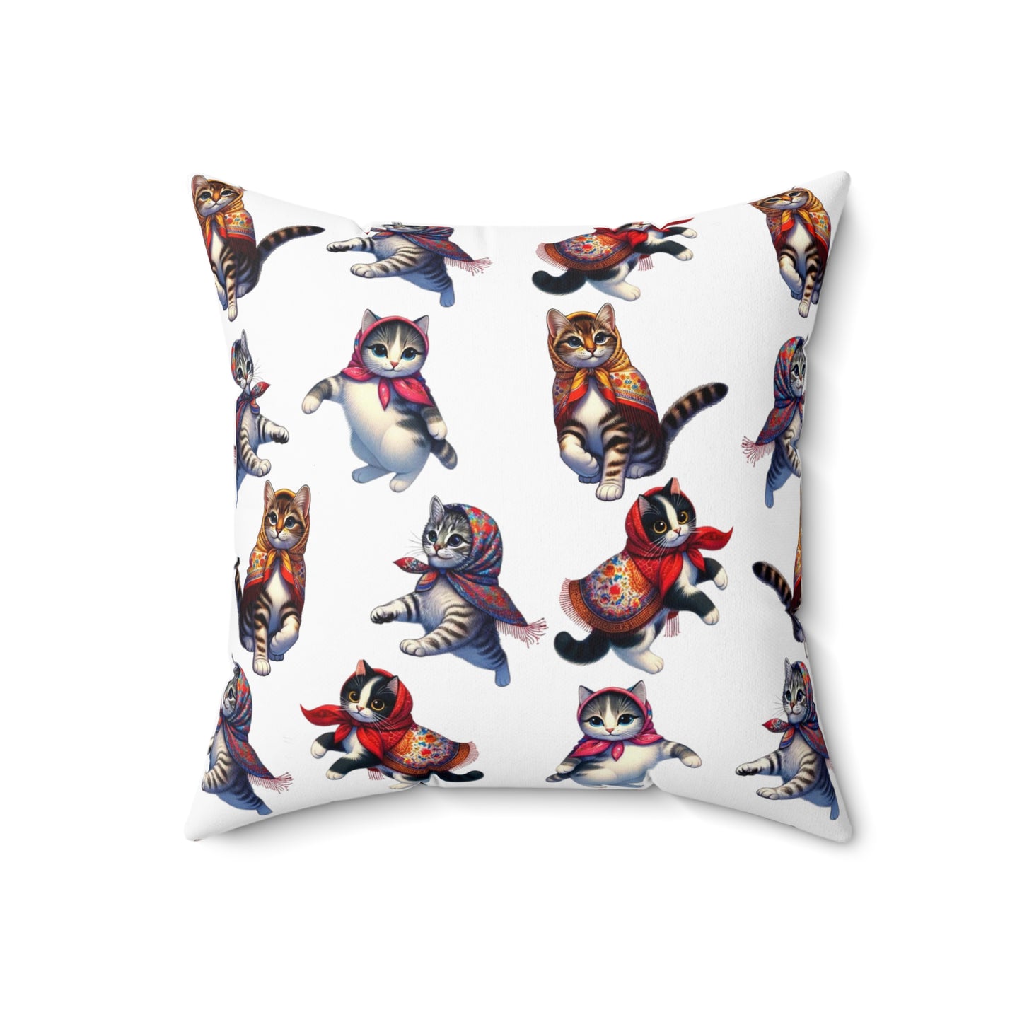 Babushka Cat/Kittens Spun Polyester Square Pillow