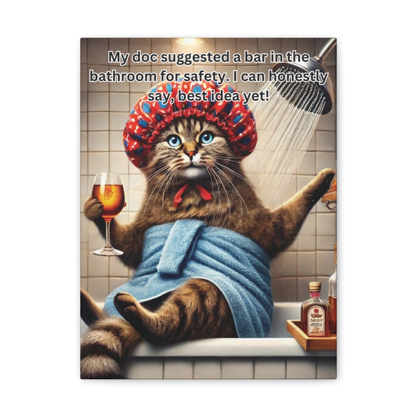 Babushka Cat Bathroom Wall Art, Kitschy Cat Art Canvas