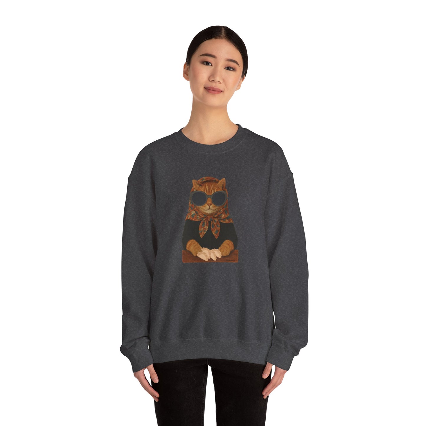 Babushka Cat Sweatshirt - Unisex Crewneck Pullover with Polish Cat Print