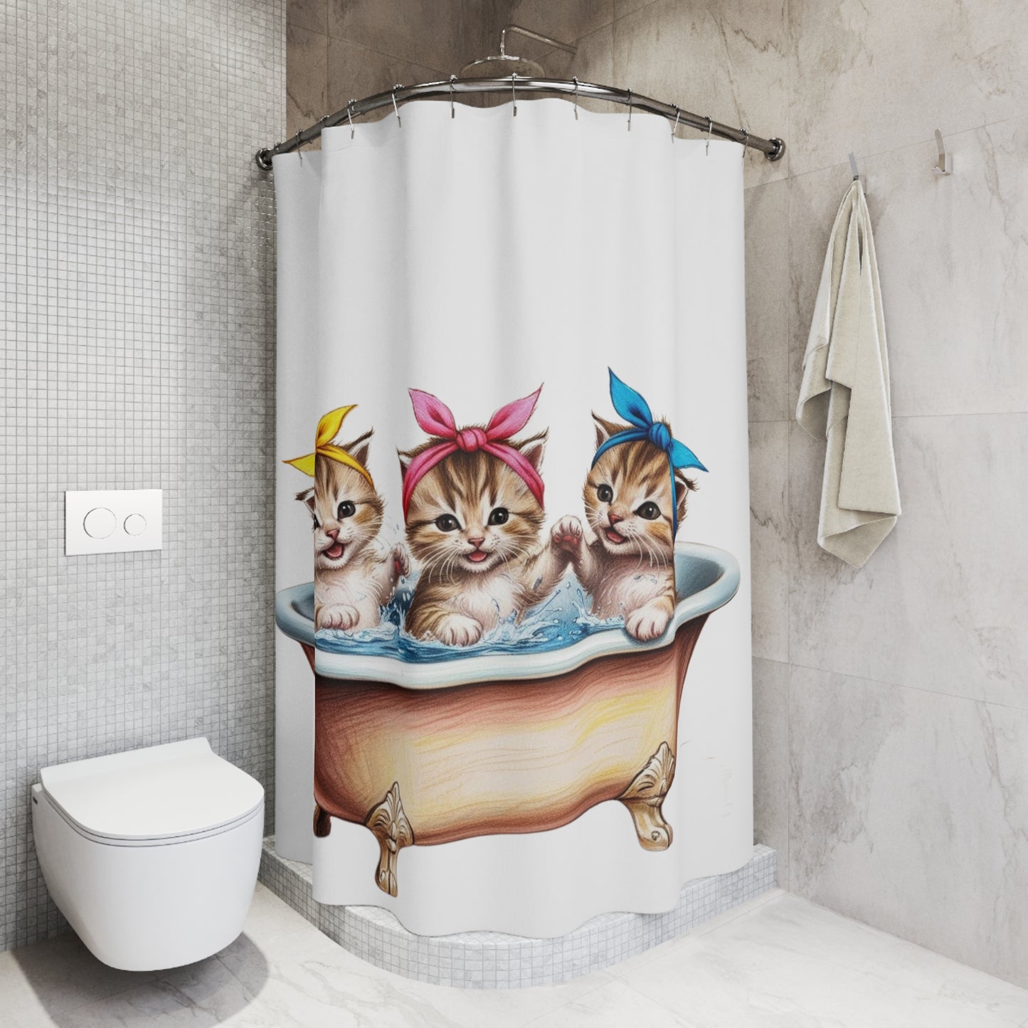 Vintage Kitten, Cat Theme Shower Curtains, Kitschy Bathroom Art
