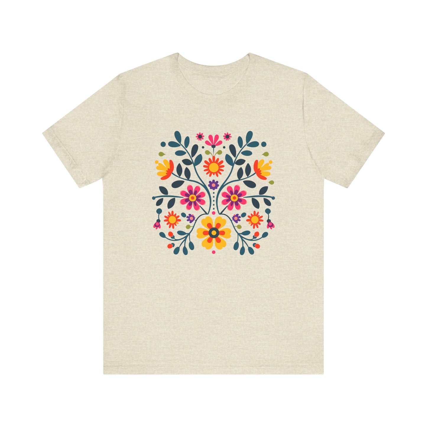 Folk Art Wycinanki Themey Crewneck Tee - Polish Floral Lovers