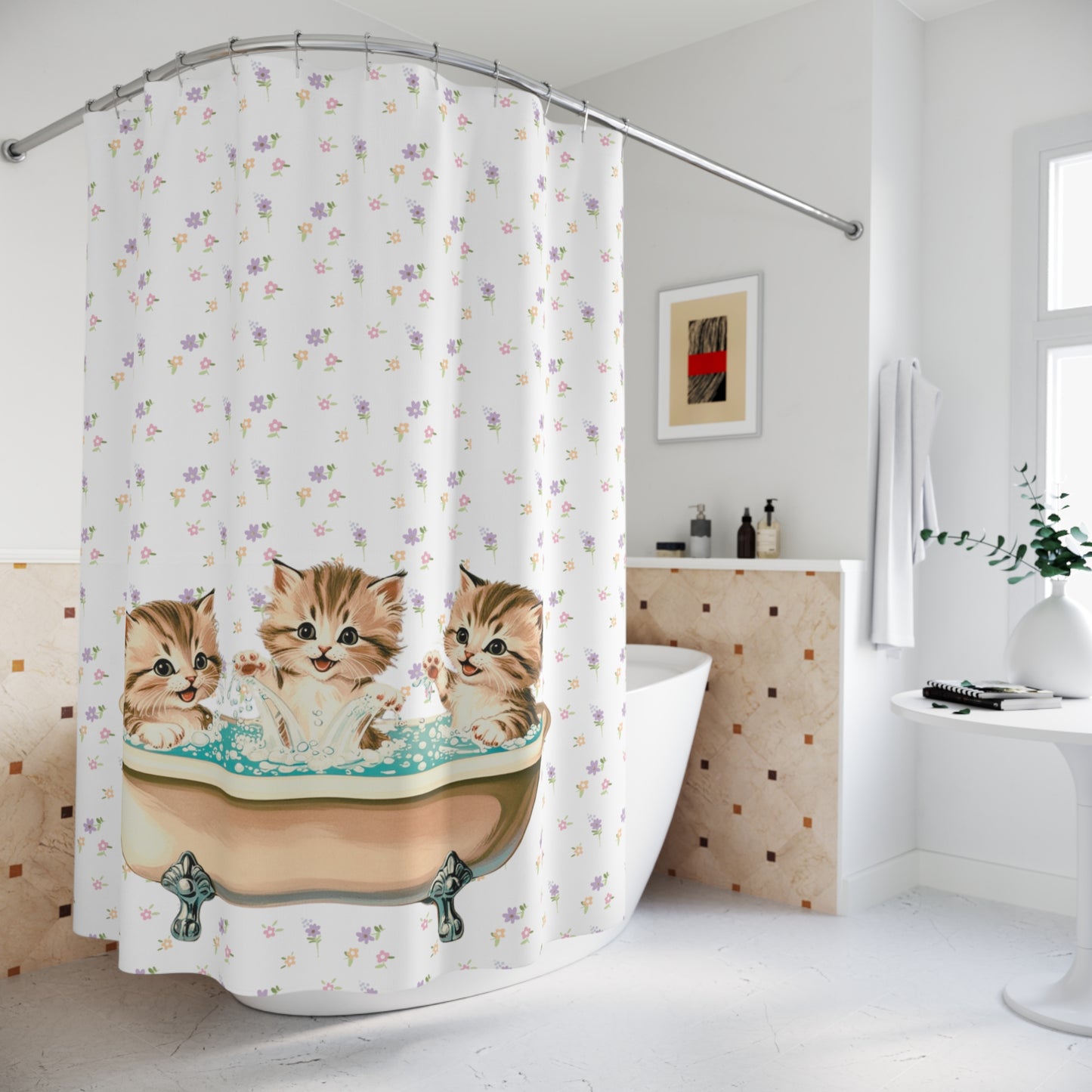 Vintage Kittens Shower Curtains, Kitschy Bathroom Art