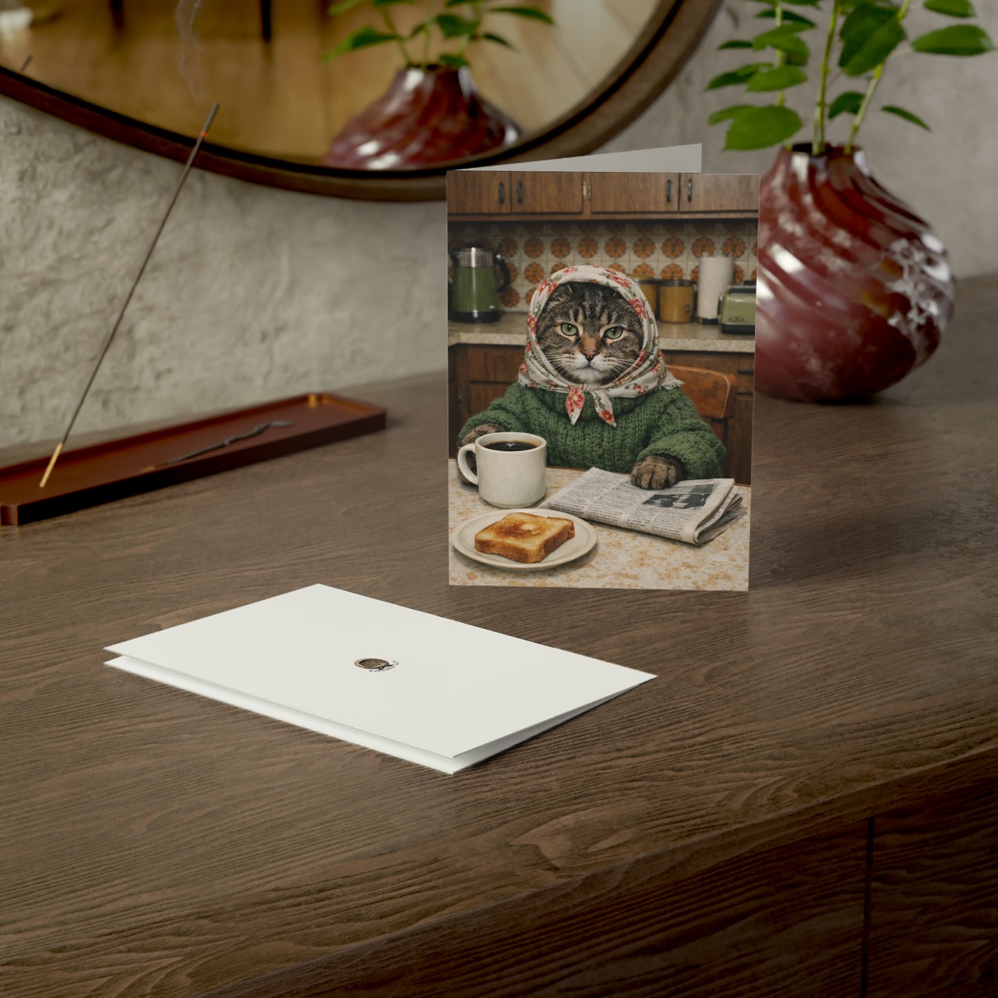 Babushka Cat General Greeting Cards Set of 10