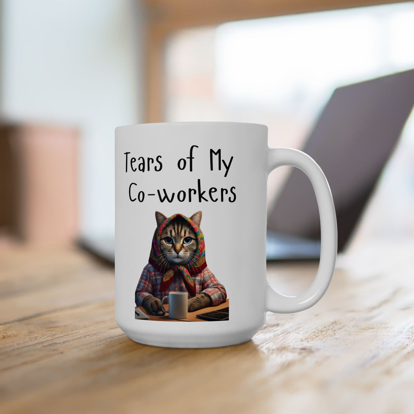 Babushka Cat Work Mug, Tears of my Co-Workers, Kitschy Cat Ceramic Mug