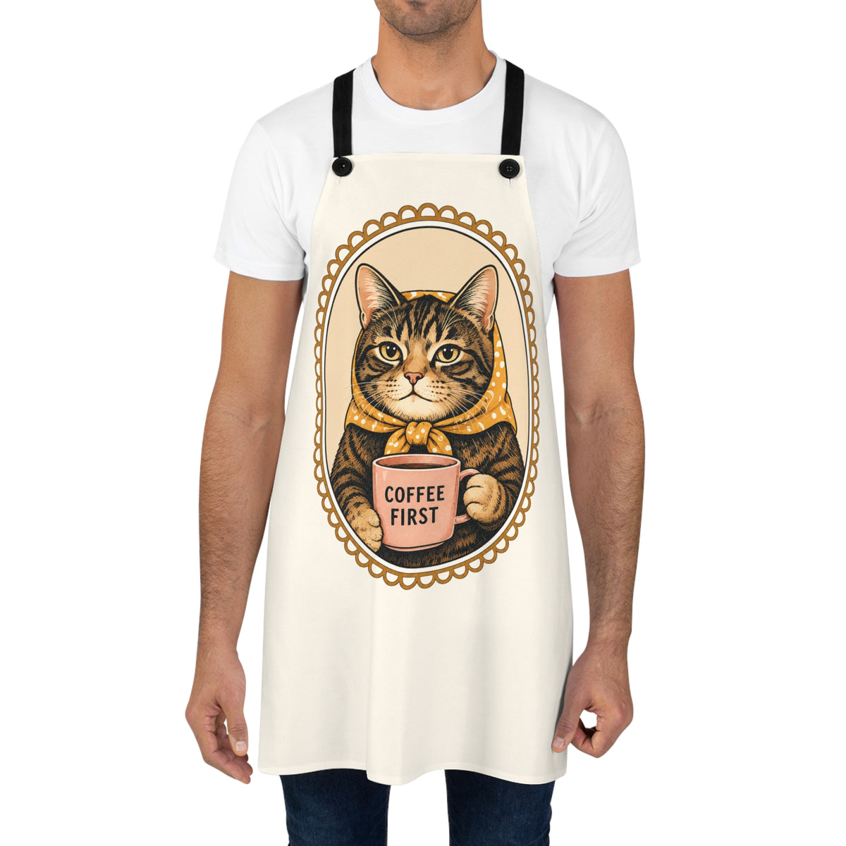 Babushka Cat Charming Coffee and Cat Lover Apron