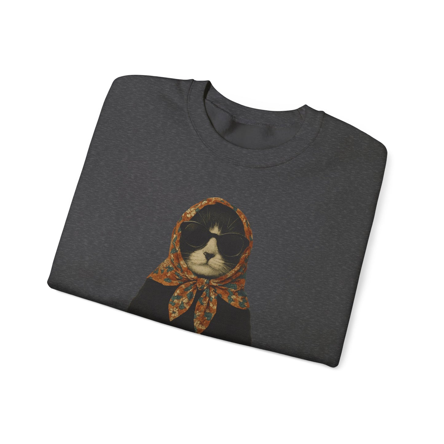 Babushka Cat, Tuxedo Cat Sweatshirt - Unisex Crewneck Pullover with Polish Cat Print