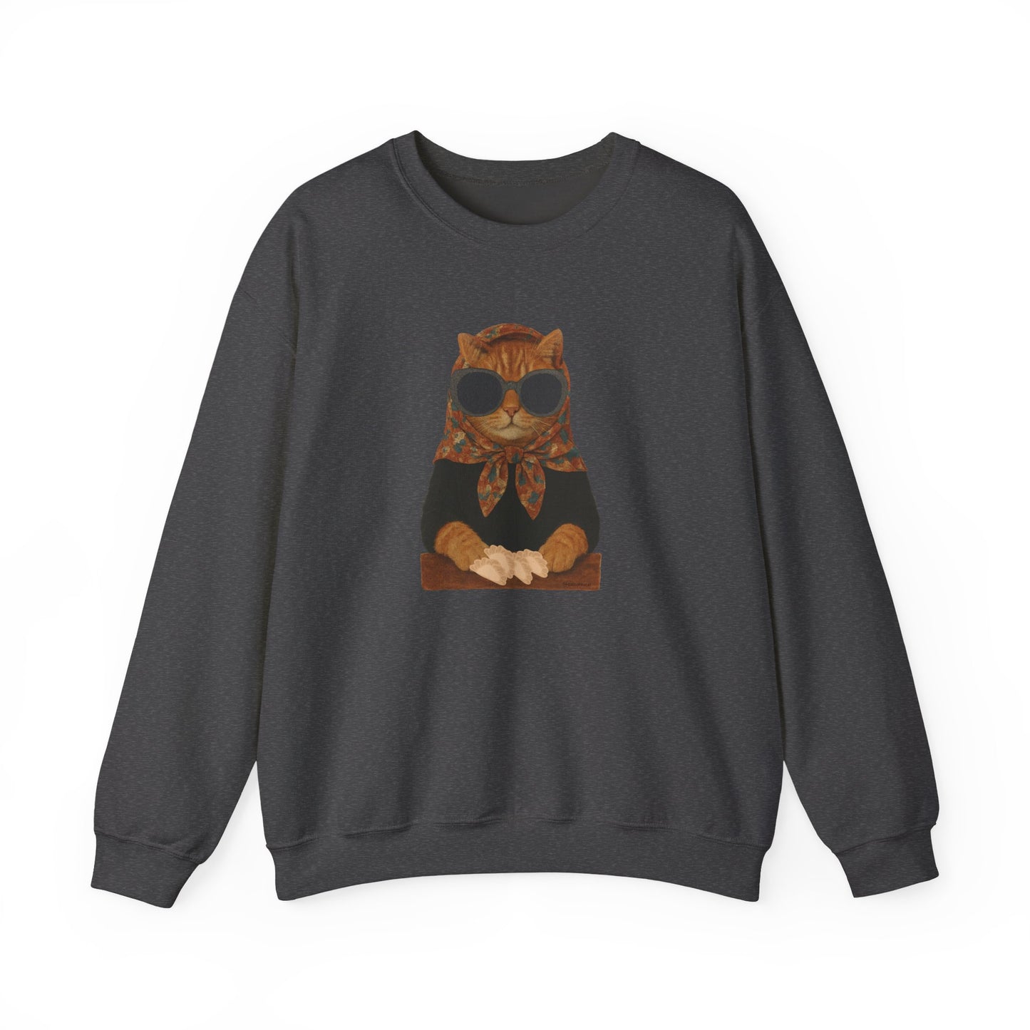 Babushka Cat Sweatshirt - Unisex Crewneck Pullover with Polish Cat Print