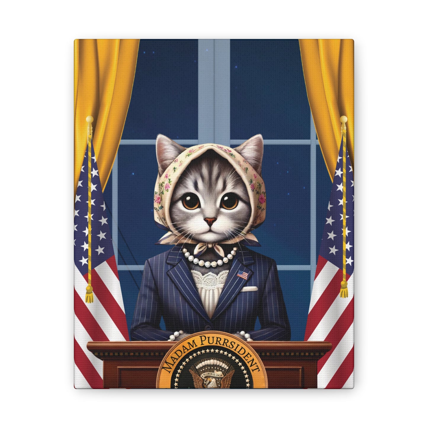 Madam Purrsident, Cat President, Babushka Cat Canvas Wall Art