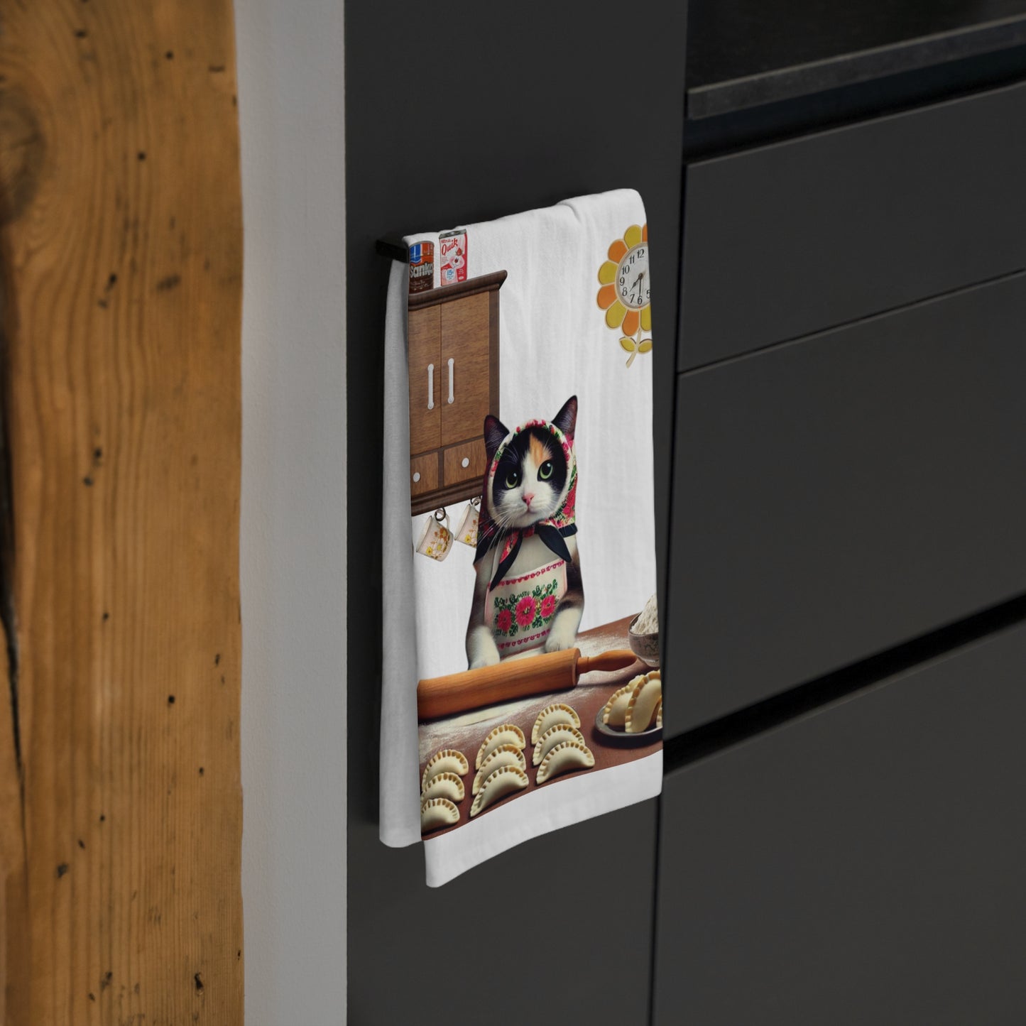 Babushka Cat Polish Pierogi Maker Tea Towel