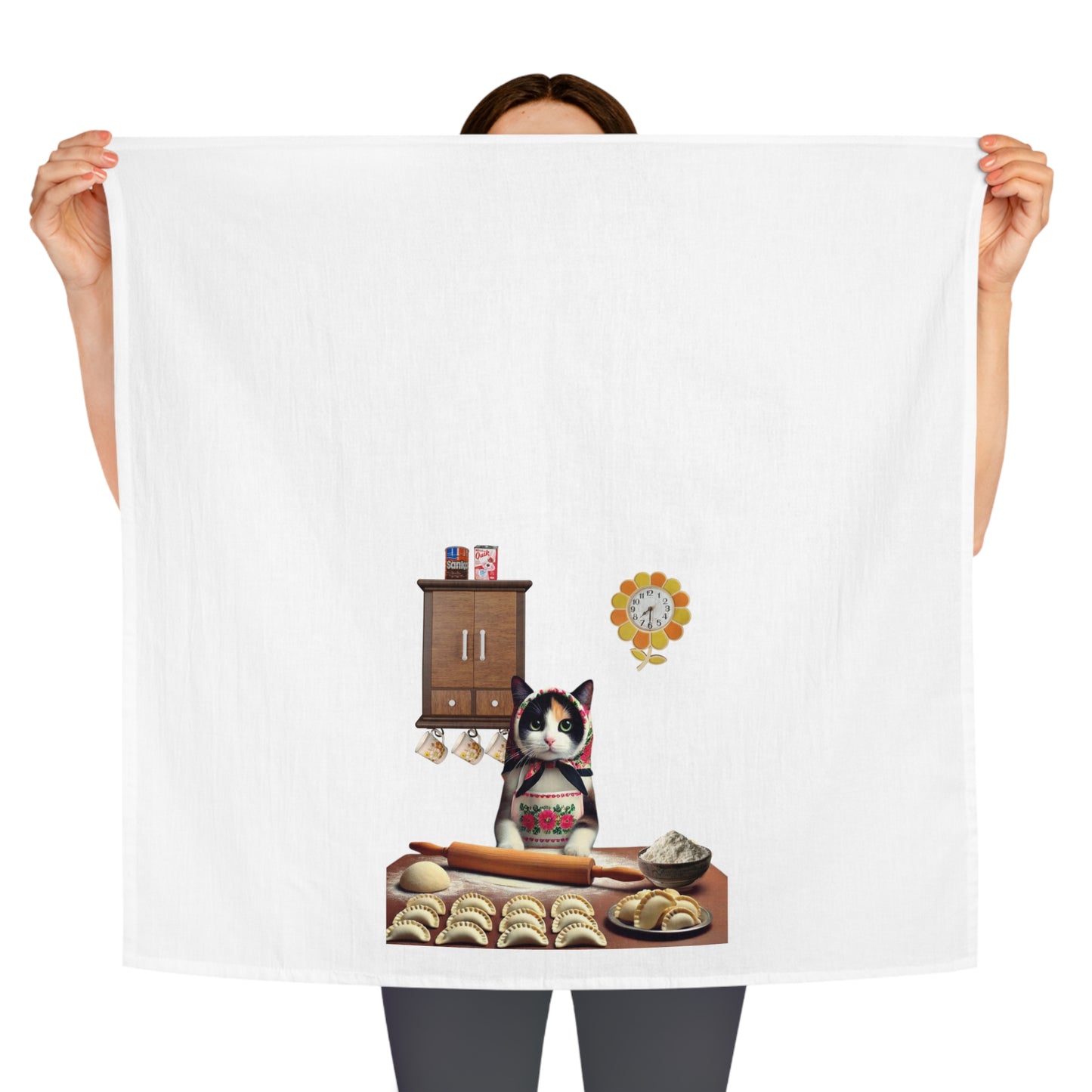 Babushka Cat Polish Pierogi Maker Tea Towel