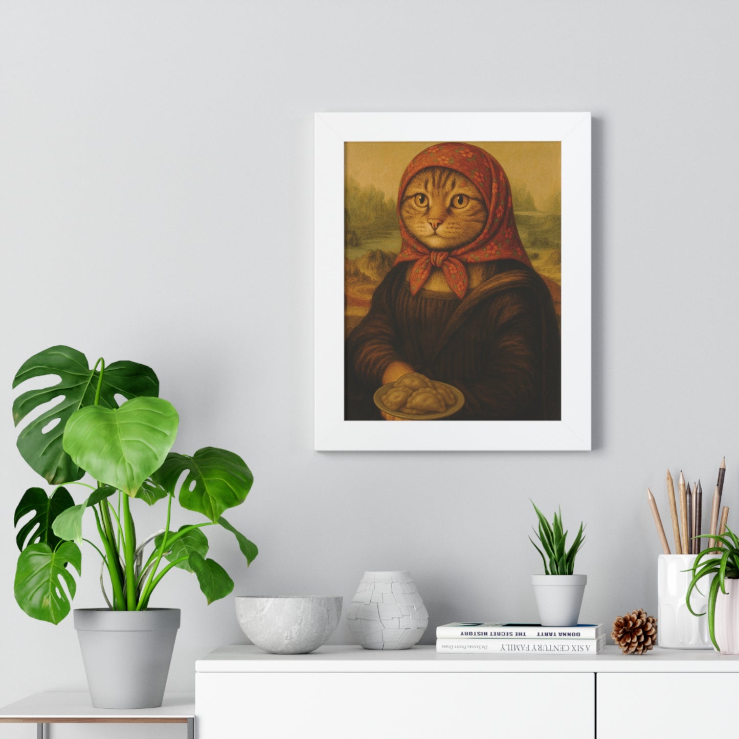 Babushka Cat Mona Lisa Pierogi Wall Art for Home Decor