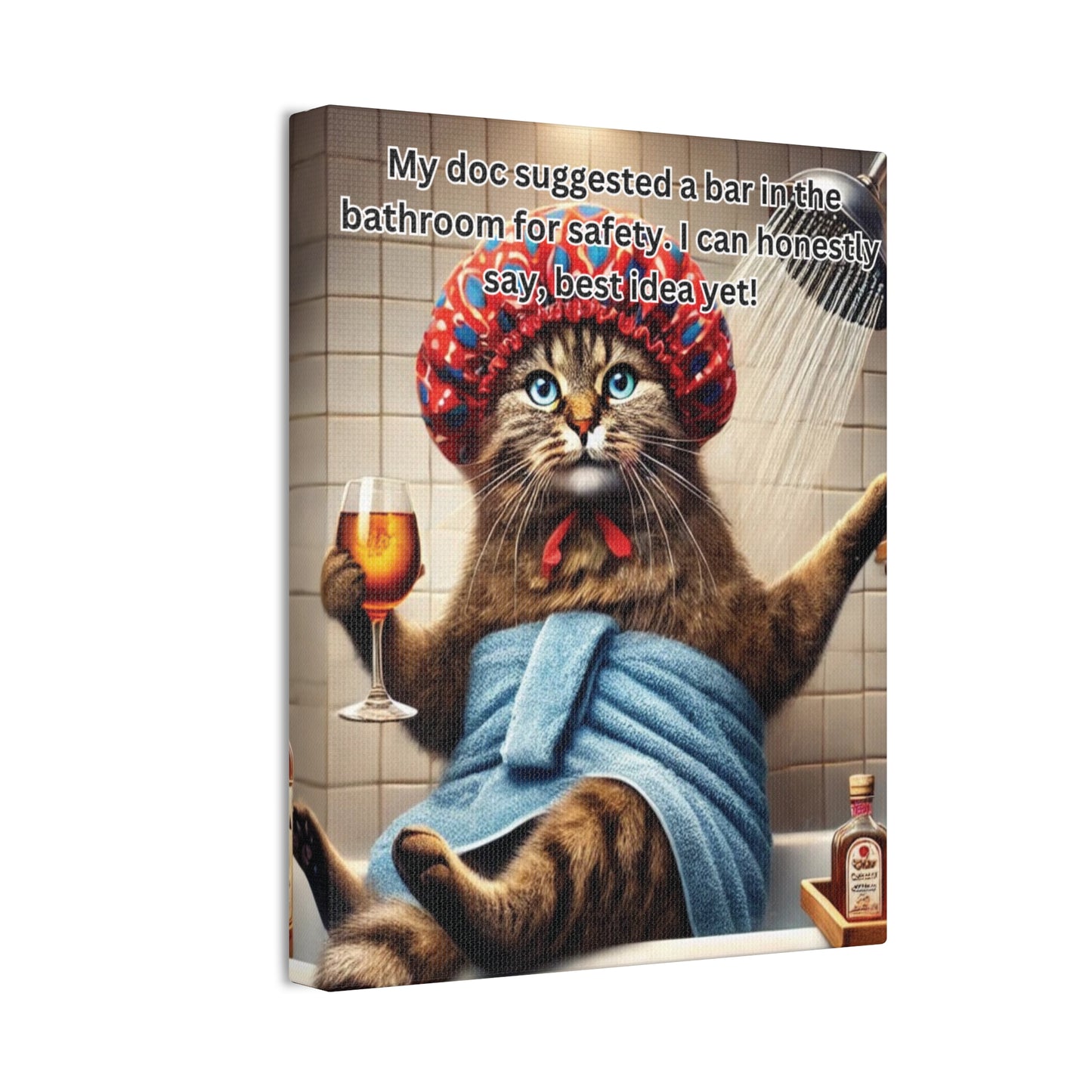 Babushka Cat Bathroom Wall Art, Kitschy Cat Art Canvas
