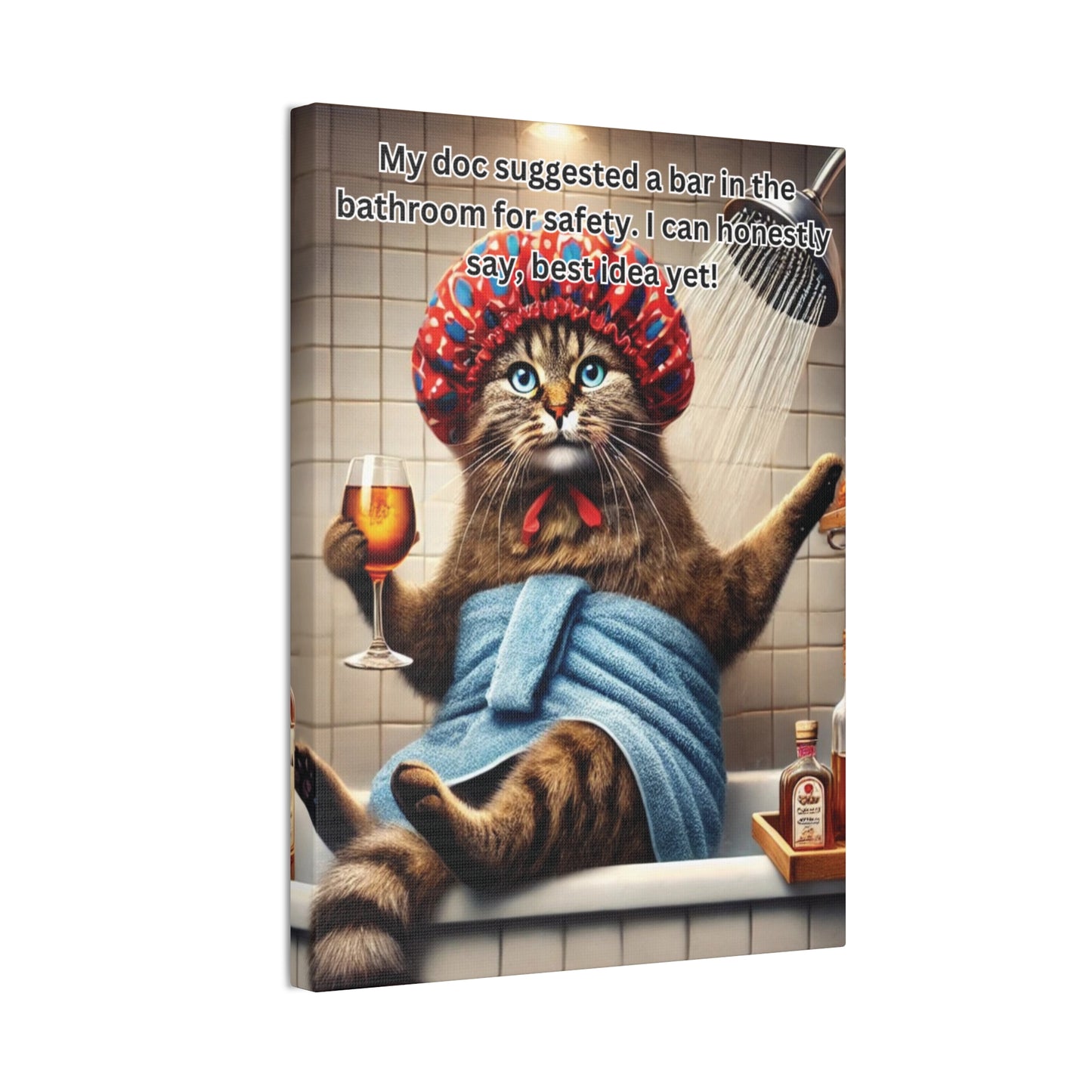 Babushka Cat Bathroom Wall Art, Kitschy Cat Art Canvas
