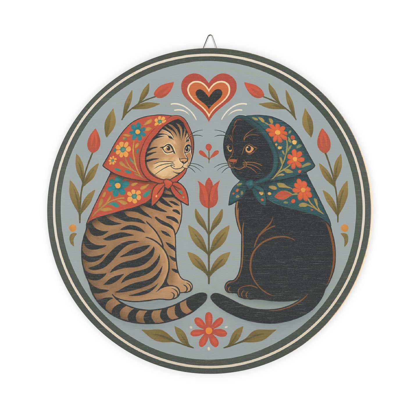 Wooden Sign - Babushka Cats, Pennsylvania Dutch Rustic Hex Sign