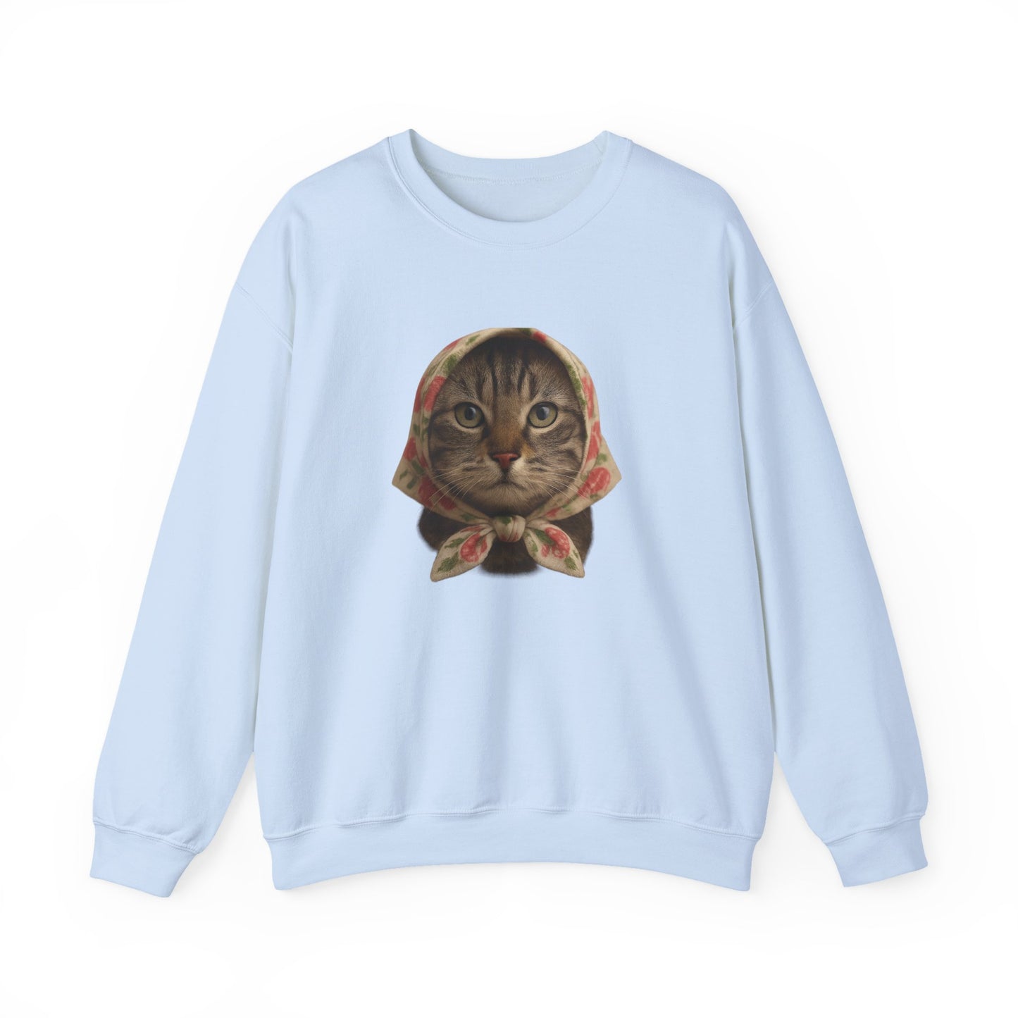 Babushka Cat Sweatshirt, Cozy Crewneck, Unisex Style for Cozy Everyday Wear