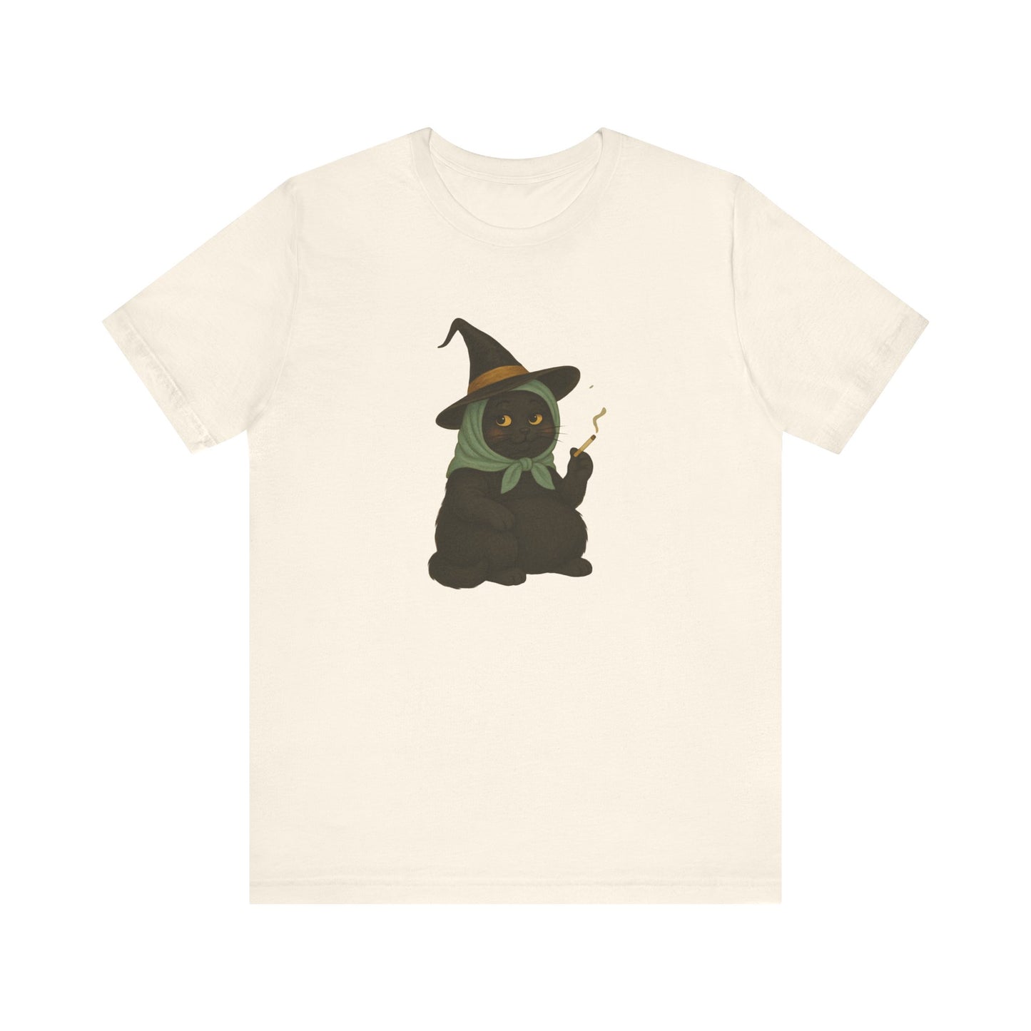 Babushka Black Witch Cat Unisex Tee, Halloween Apparel, Gift for Cat Lovers, Witchy Cat T-Shirt