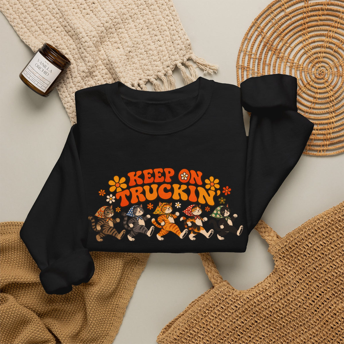 Babushka Cat Keep on Truckin' Unisex Heavy Blend™ Crewneck Sweatshirt