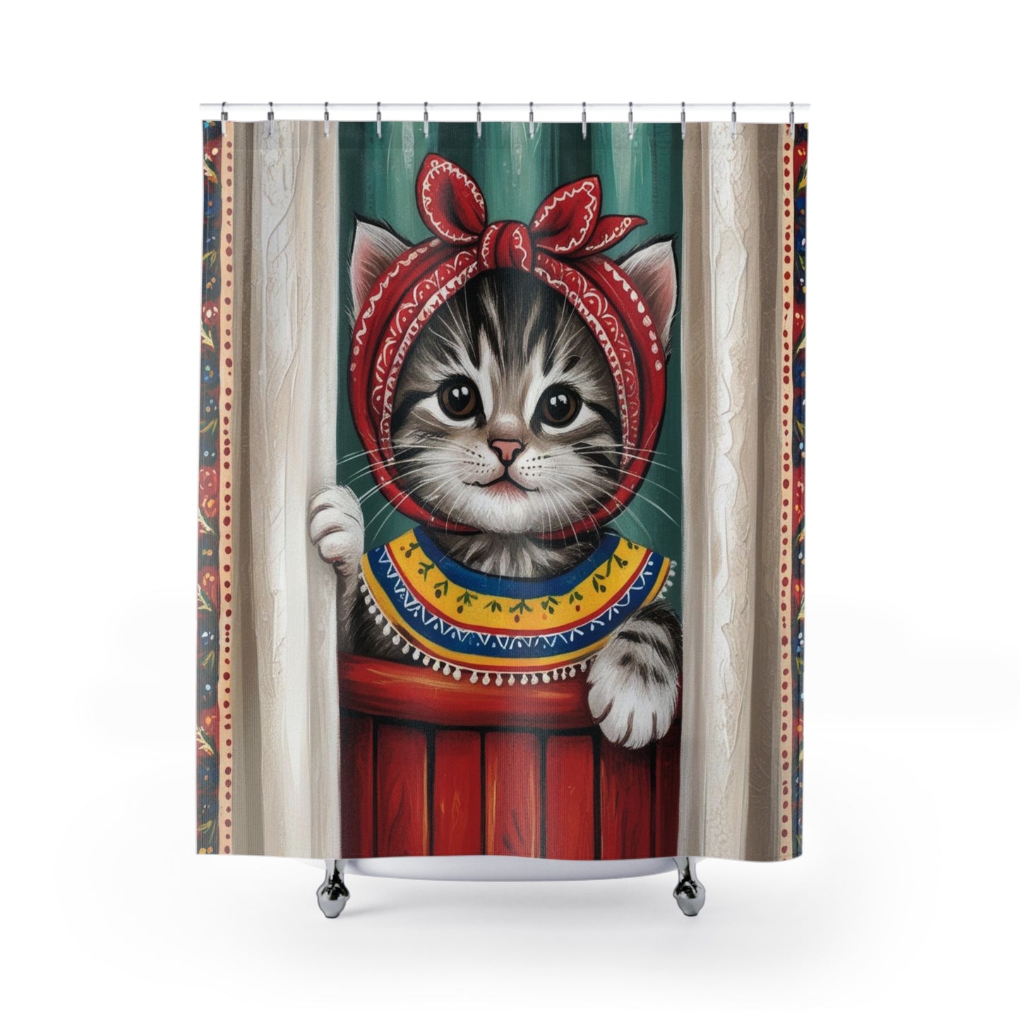 Vintage Kitten, Cat Theme Shower Curtains, Kitschy Bathroom Art