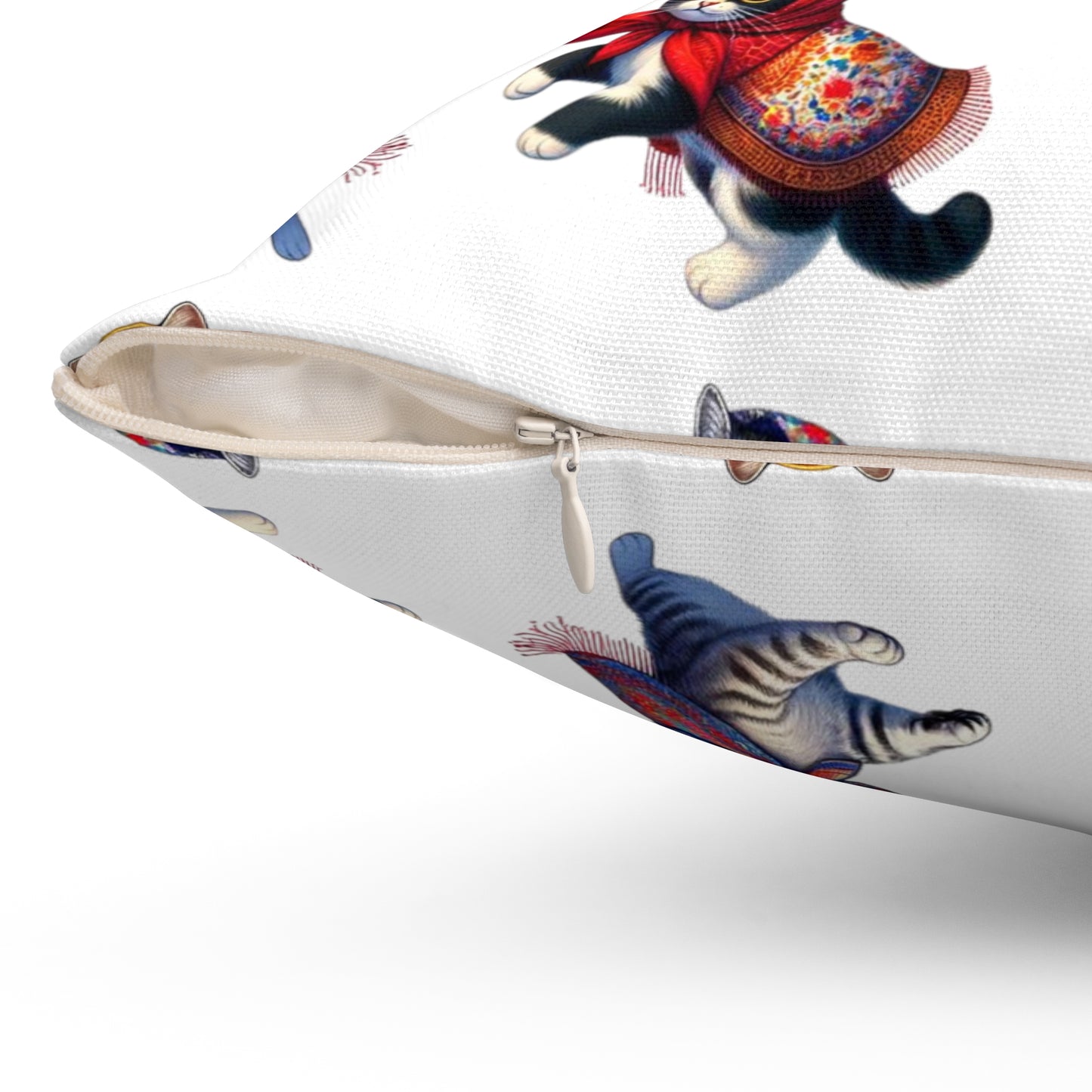 Babushka Cat/Kittens Spun Polyester Square Pillow