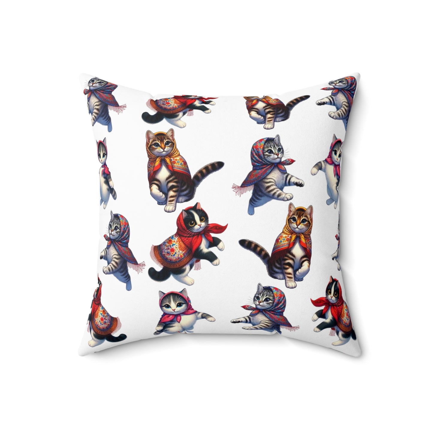 Babushka Cat/Kittens Spun Polyester Square Pillow