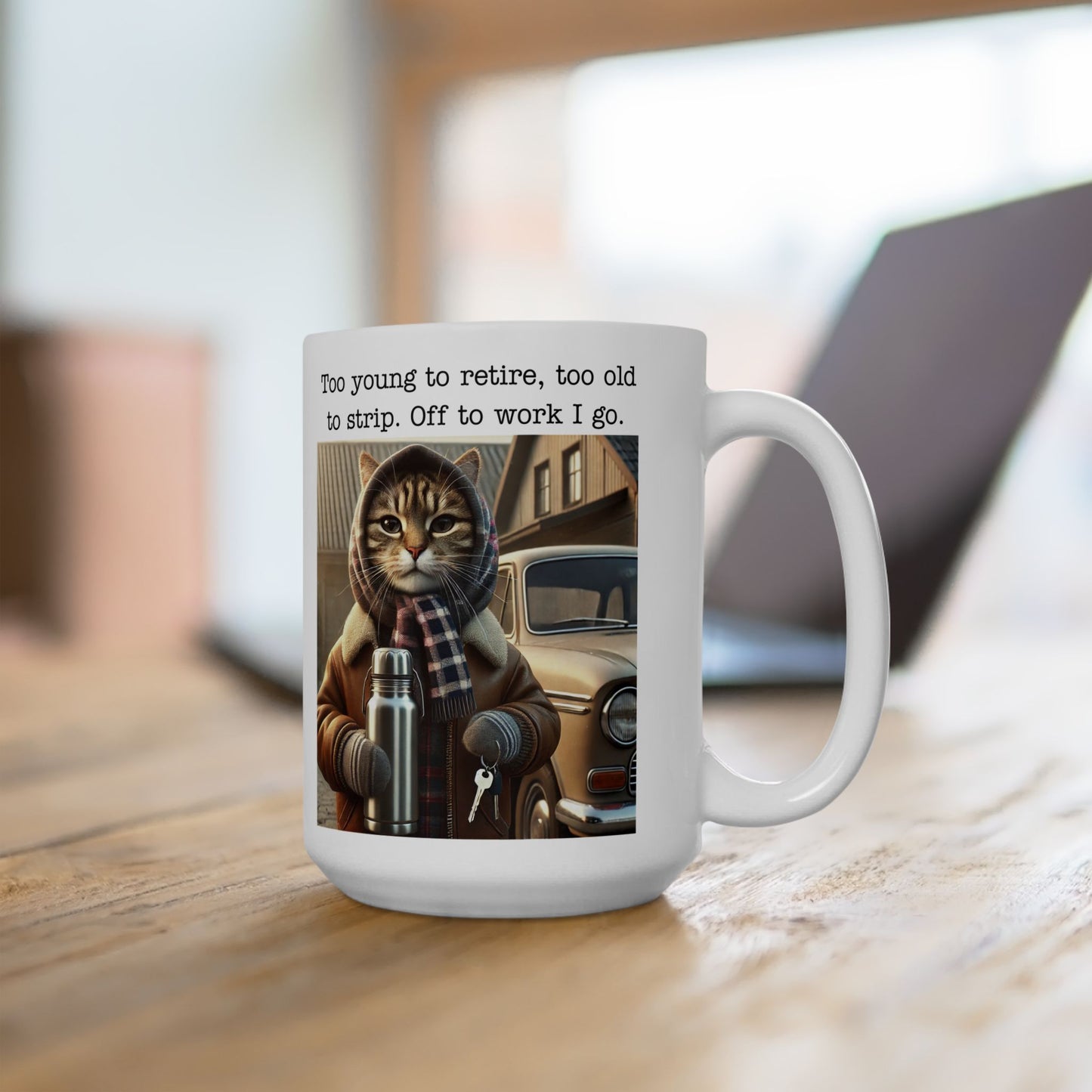 Babushka Cat Goes to Work Funny Kitschy Ceramic Mug