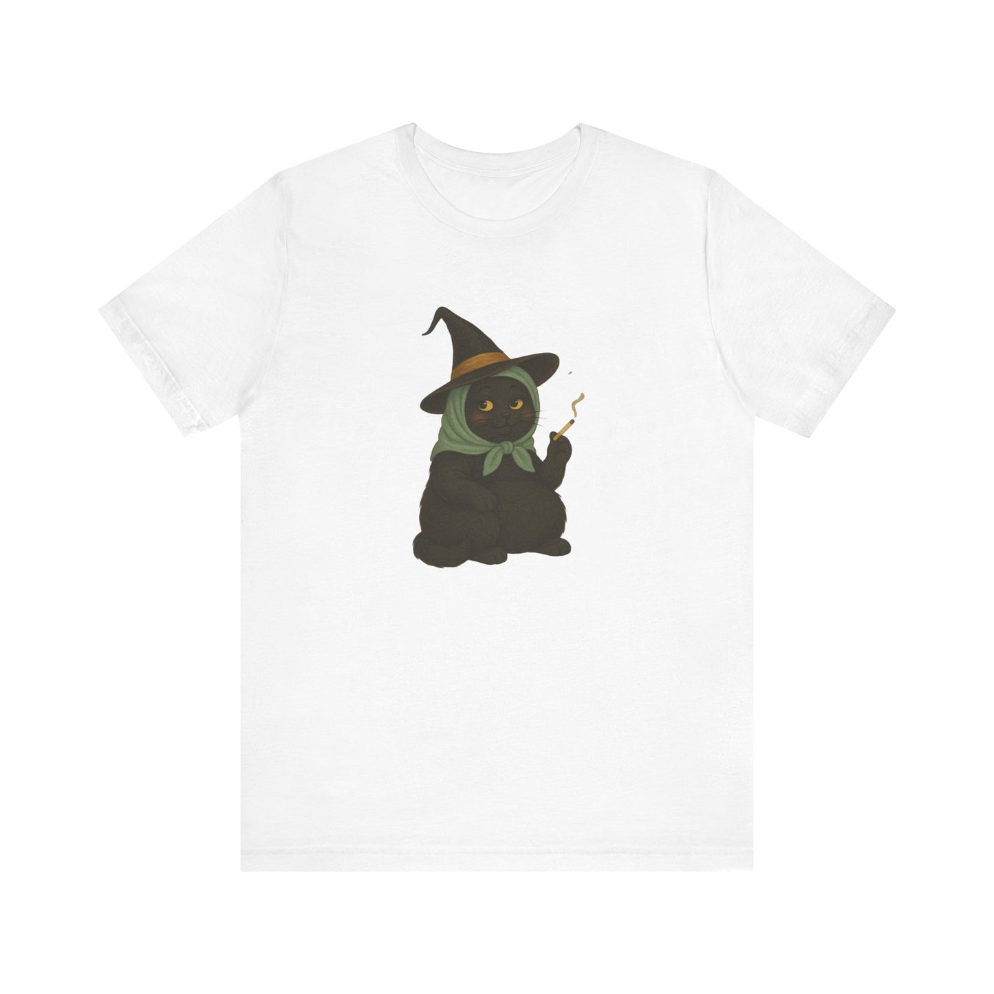 Babushka Black Witch Cat Unisex Tee, Halloween Apparel, Gift for Cat Lovers, Witchy Cat T-Shirt