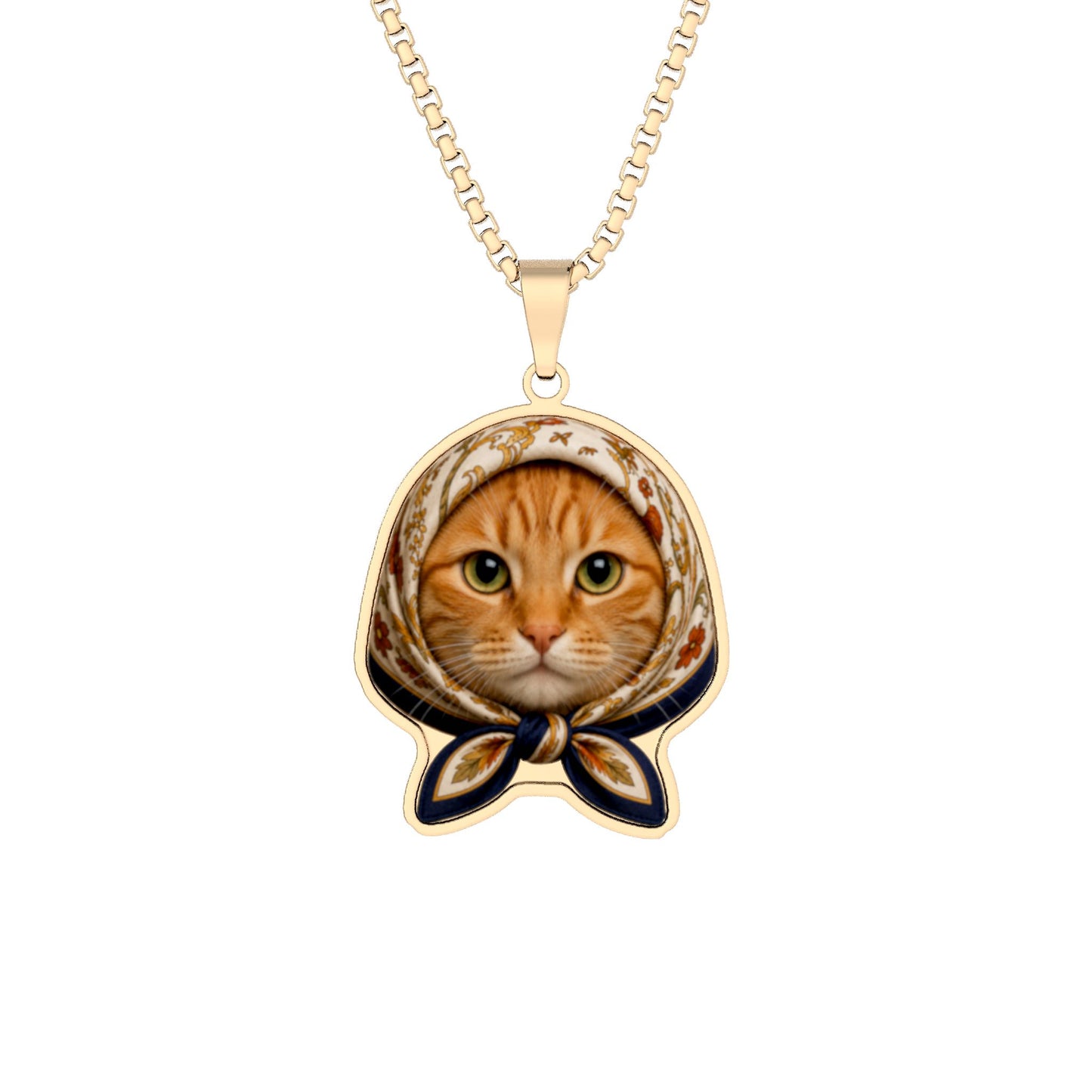 Babushka Cat Orange Tabby Cat Photo Pendant