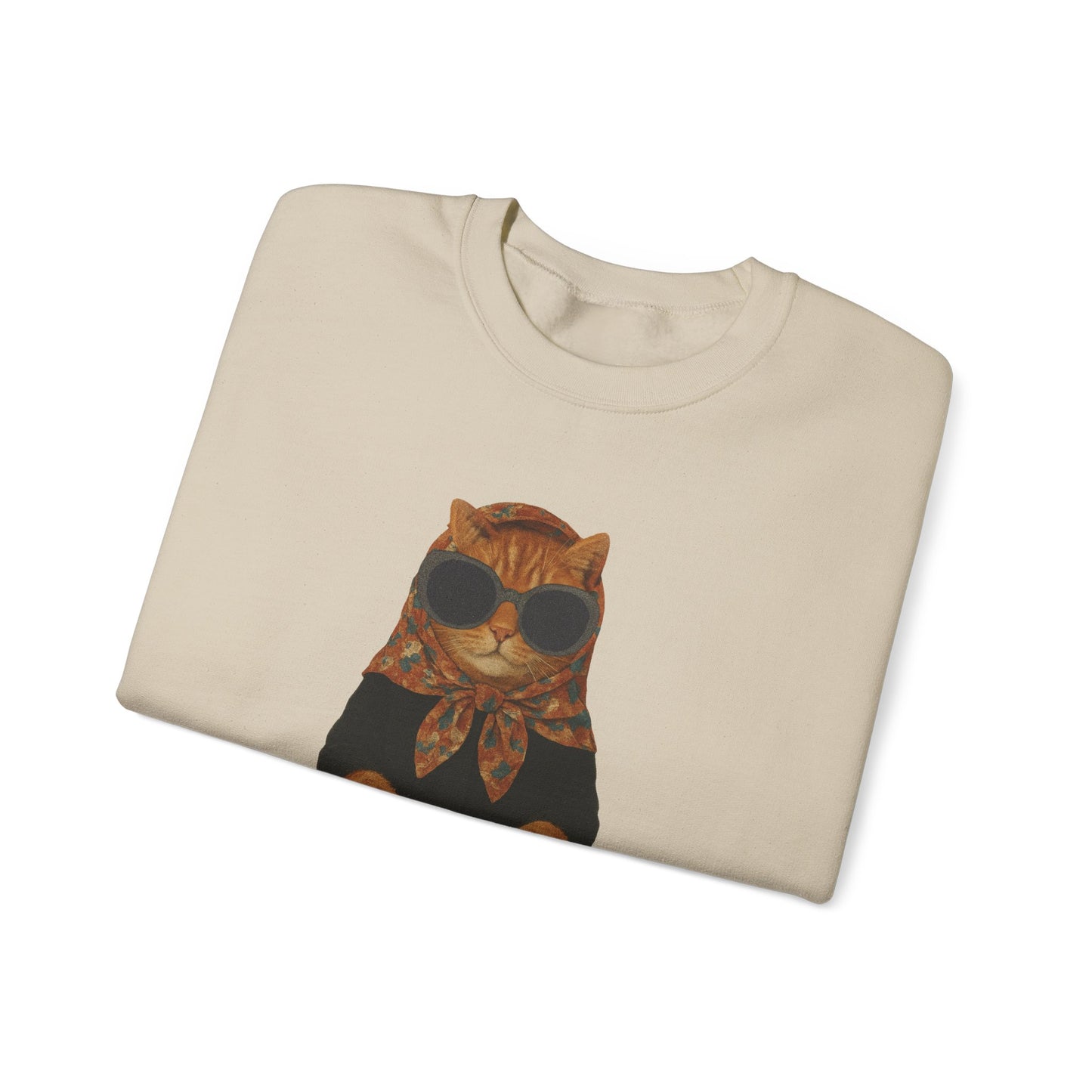 Babushka Cat Sweatshirt - Unisex Crewneck Pullover with Polish Cat Print