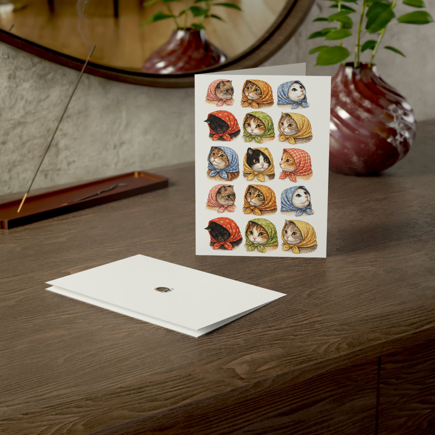Babushka Cat General Greeting Cards Set of 10-Blank Inside