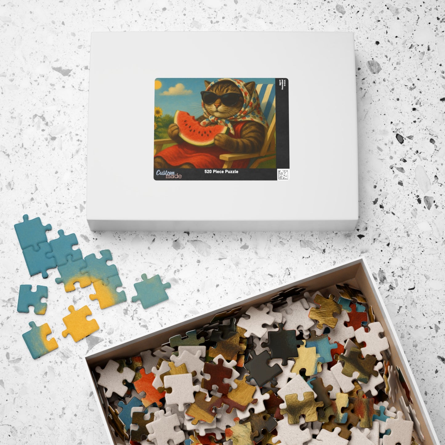 Babushka Cat Enjoys Watermelon in the Sun (520 Piece)