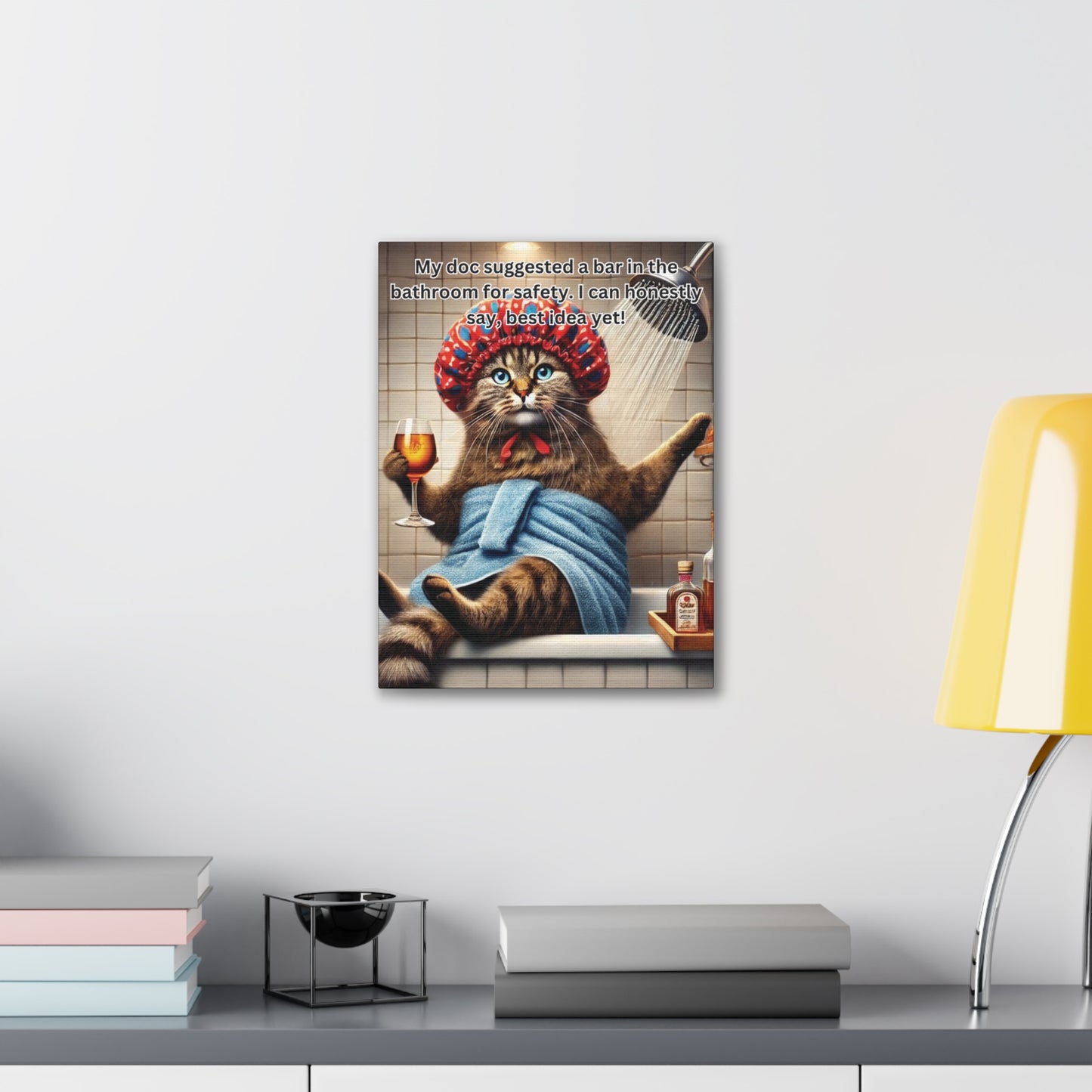 Babushka Cat Bathroom Wall Art, Kitschy Cat Art Canvas