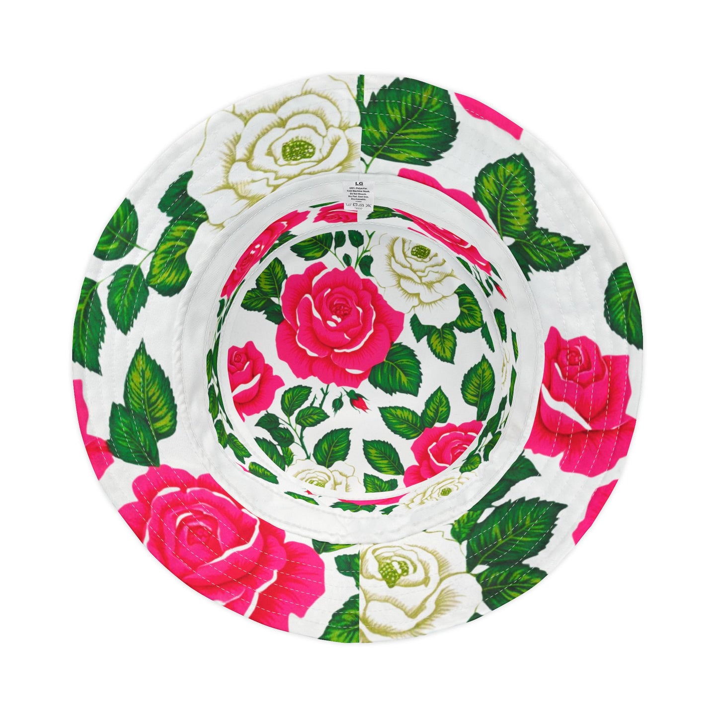 Pink and Green Cabbage Roses Floral Bucket Hat (AOP)