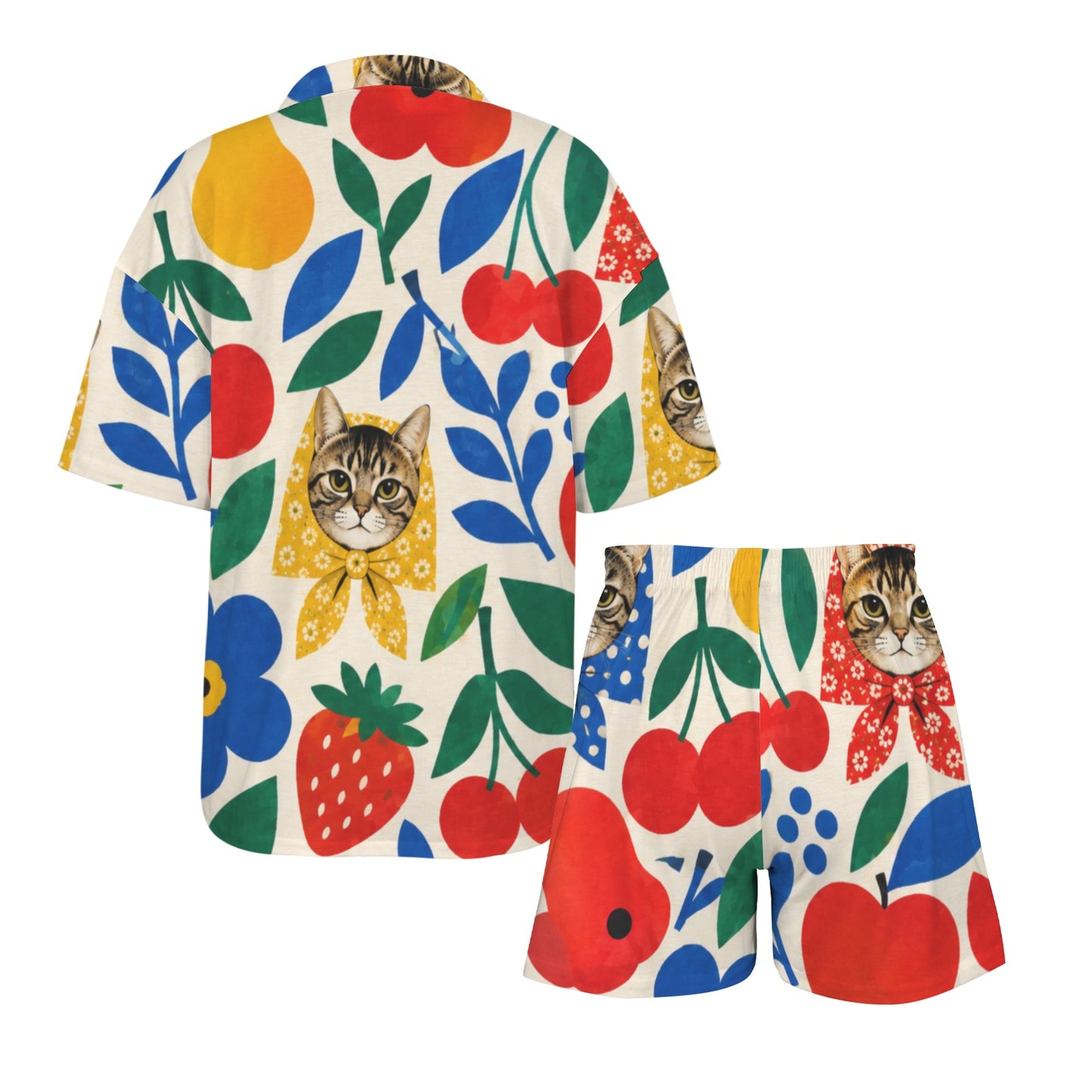 Babushka Cat Women’s Two-Piece Fruity Face Pajama Set