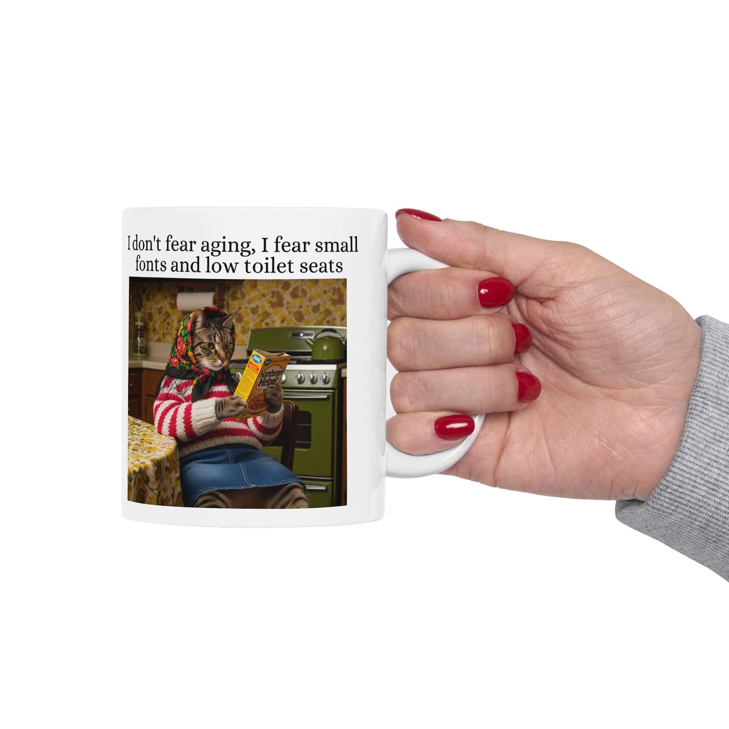 Babushka Cat, Funny Aging Mug Humor