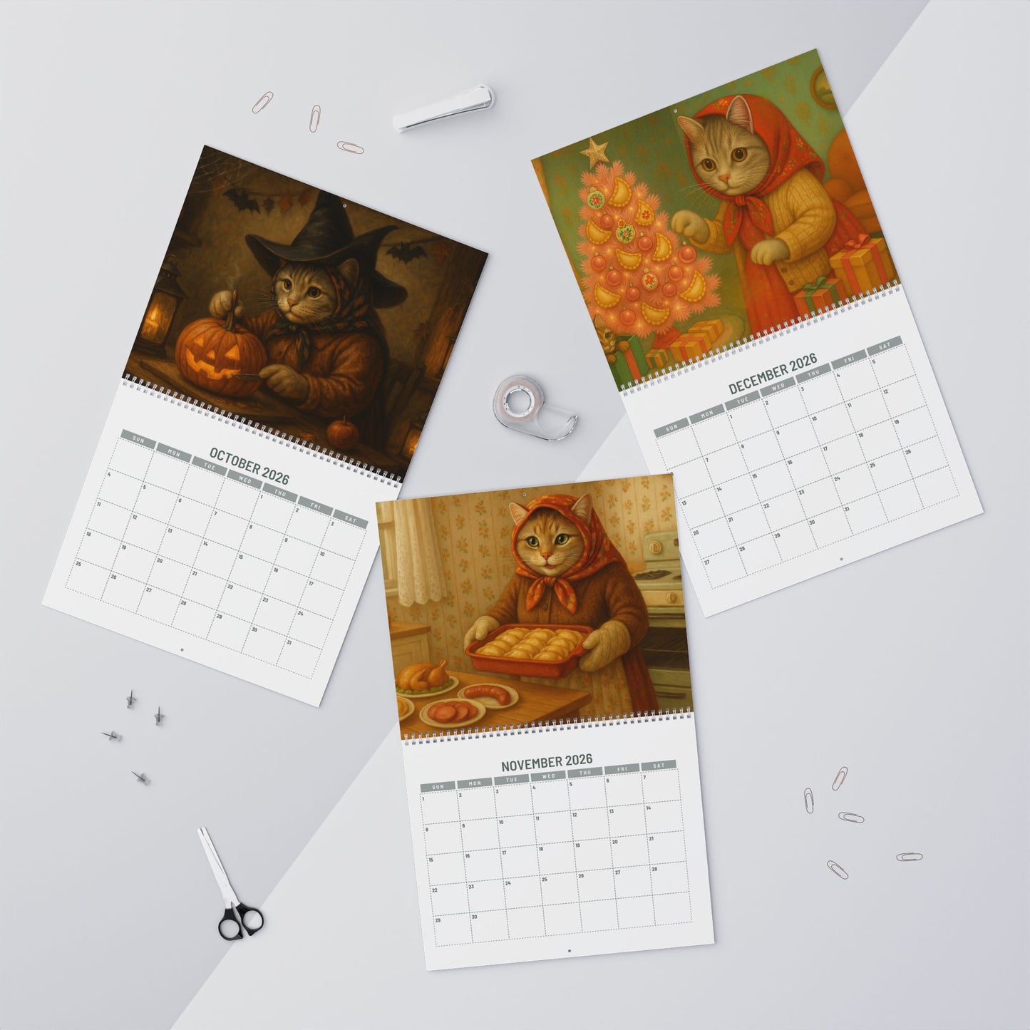 Babushka Cat Wall Calendar 2026 Version Artistic Style
