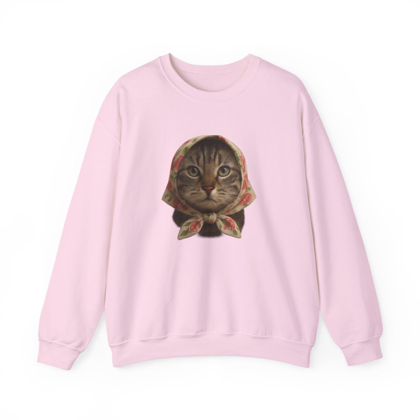 Babushka Cat Sweatshirt, Cozy Crewneck, Unisex Style for Cozy Everyday Wear