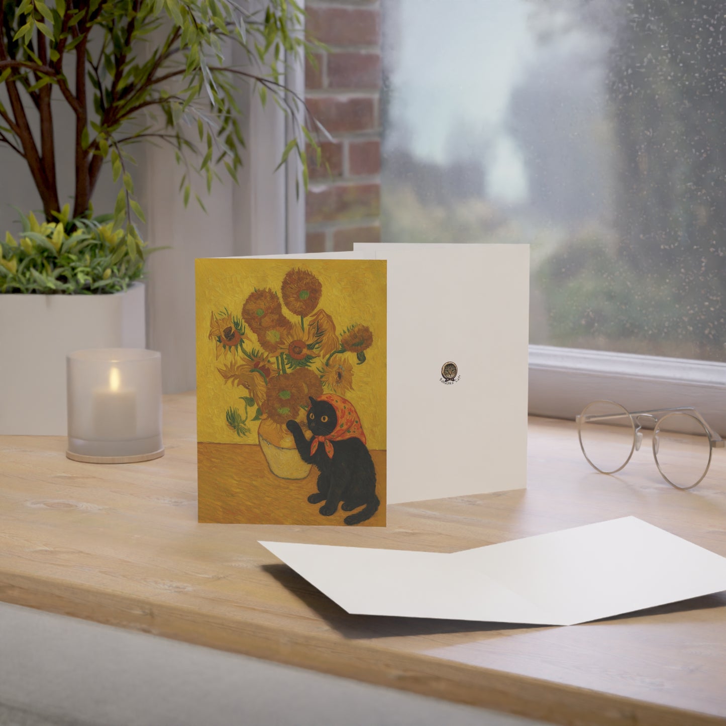 Babushka Cat Sunflowers Blank Inside Greeting Cards Set of 10