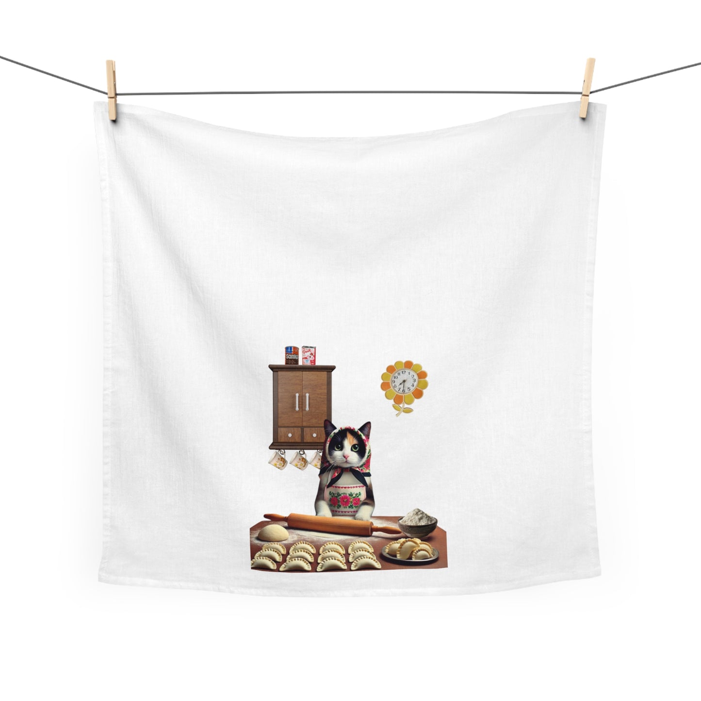 Babushka Cat Polish Pierogi Maker Tea Towel